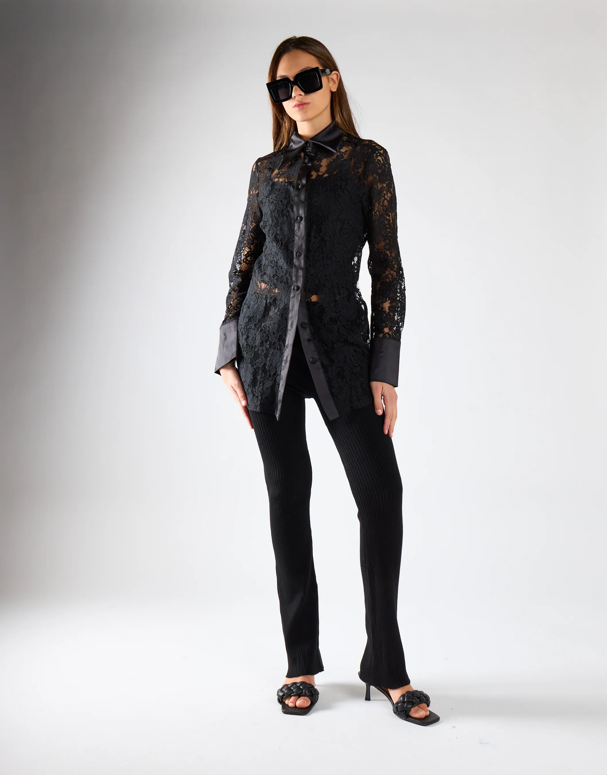 Black Lace Longline Shirt - Image 3