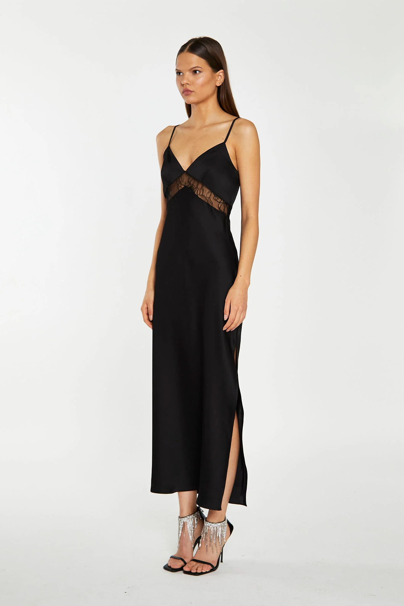 Black Lace Trim Cami Midaxi-Dress - Image 5