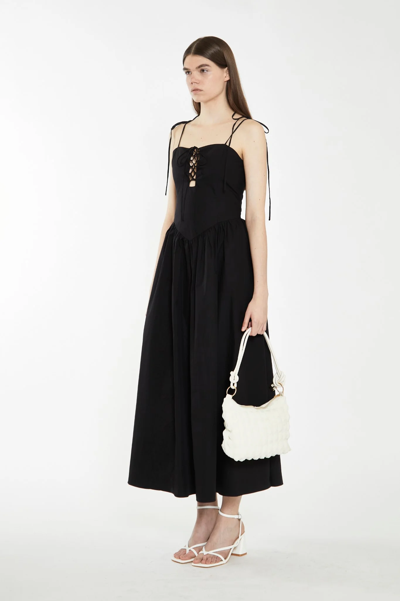 Black Lace-Up Bodice Maxi Dress - Image 3
