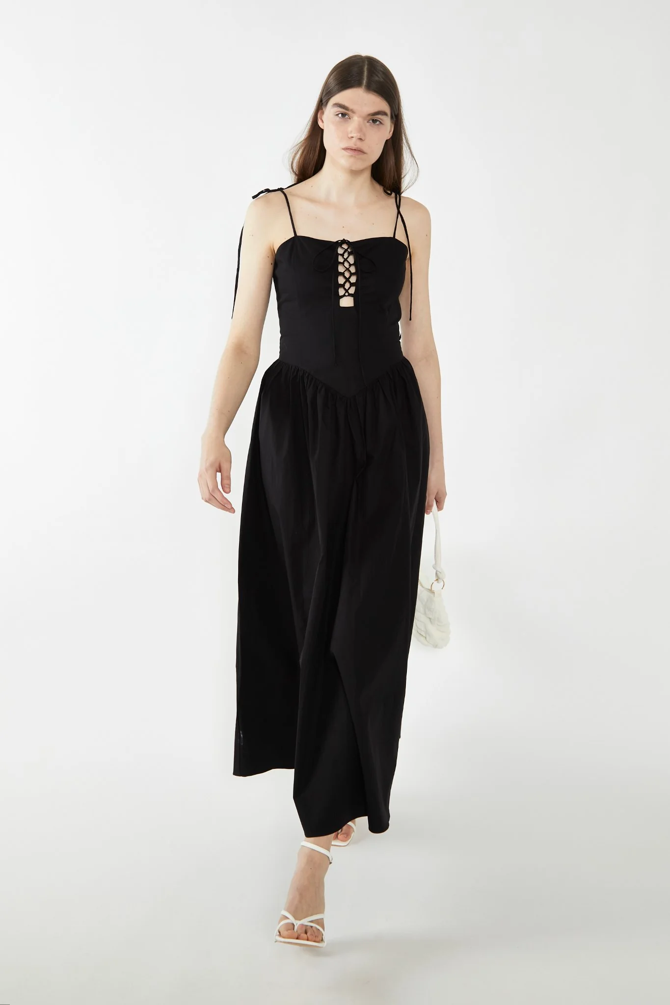 Black Lace-Up Bodice Maxi Dress - Image 4