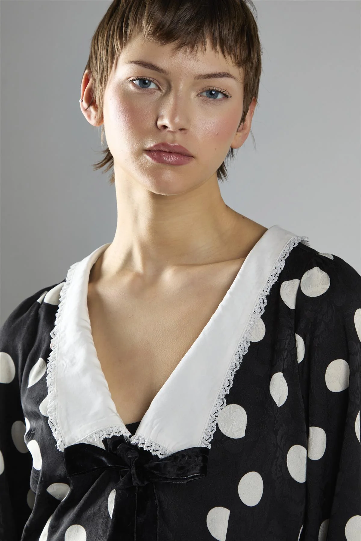 Black Large Spot Lace Trim Long Sleeve Playsuit - Image 4