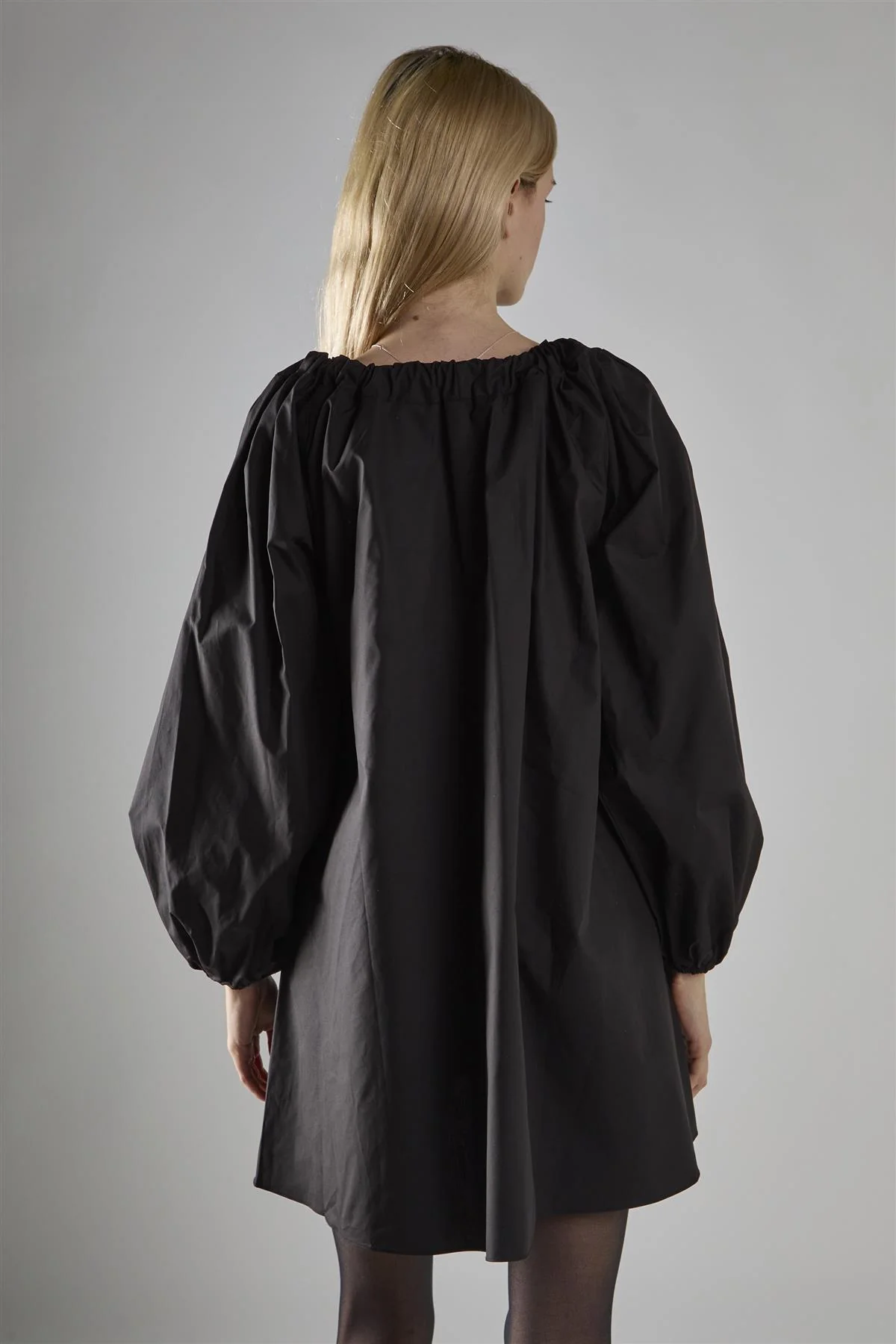 Black Long-Sleeve Tie Detail Mini-Dress - Image 2