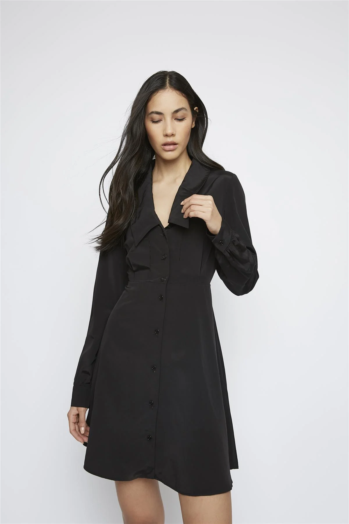 Black Long-Sleeve V-Neck Mini-Dress - Image 6