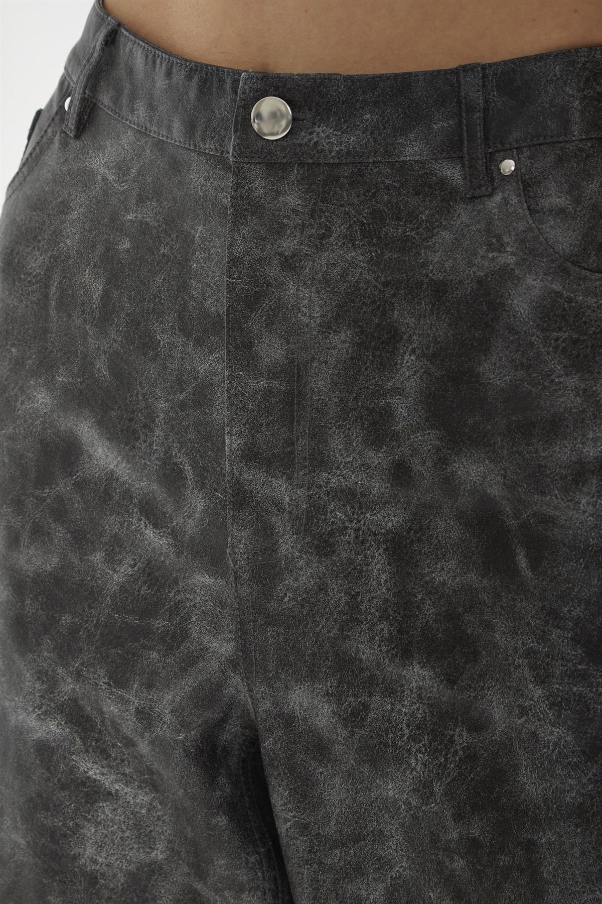 Black Marble PU Wide-Leg High-Waist-Trousers - Image 4