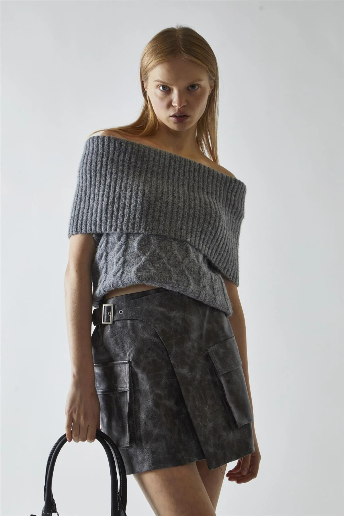 Black-Marble PU Wrap Cargo Mini-Skirt - Image 3