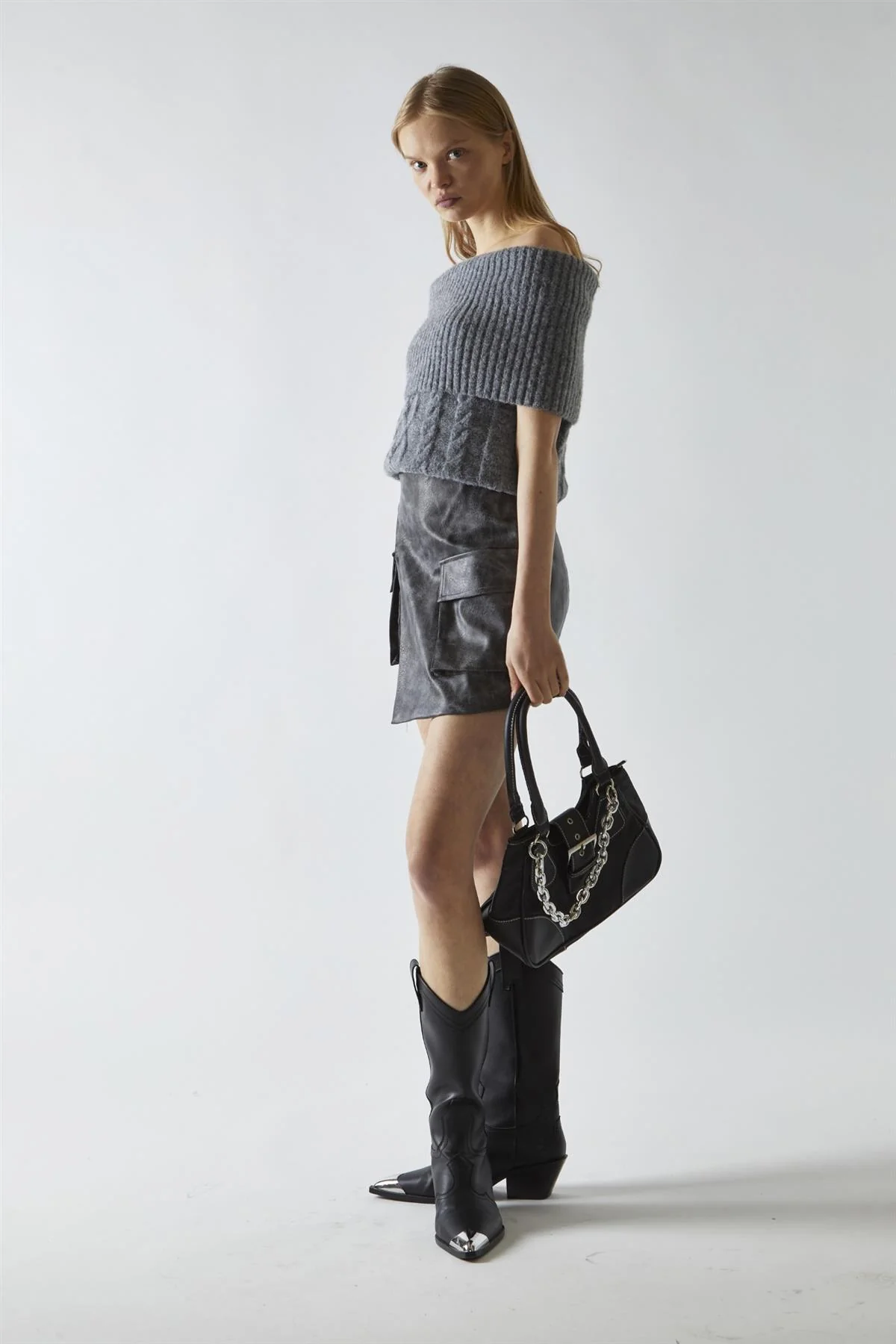 Black-Marble PU Wrap Cargo Mini-Skirt - Image 4