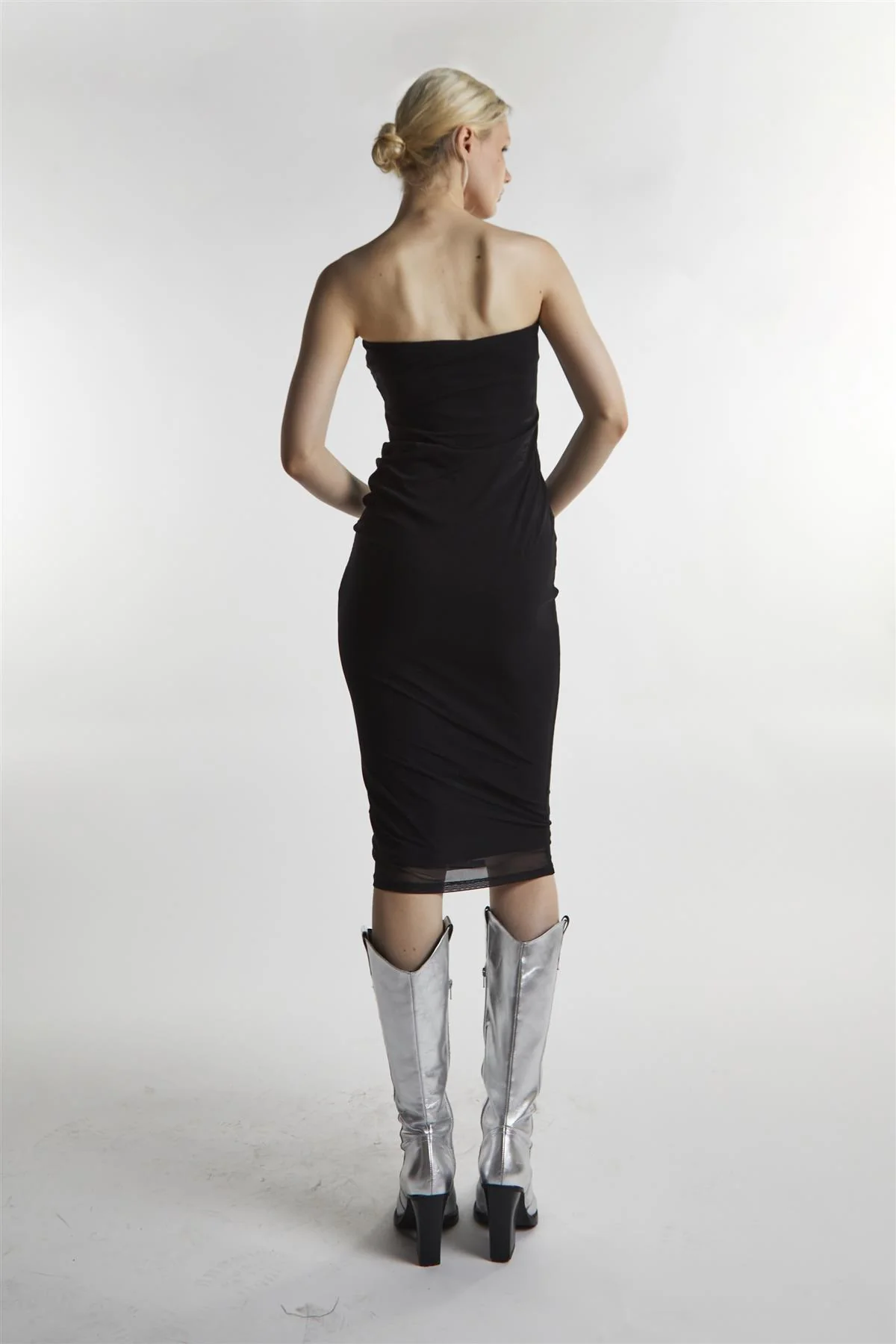 Black-Mesh Bandeau Bodycon Midaxi-Dress - Image 2