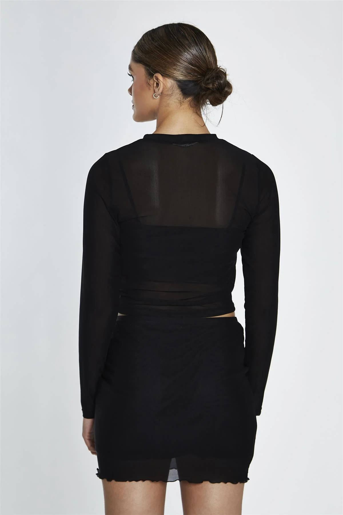 Black Mesh Lettuce Trim Mini Skirt