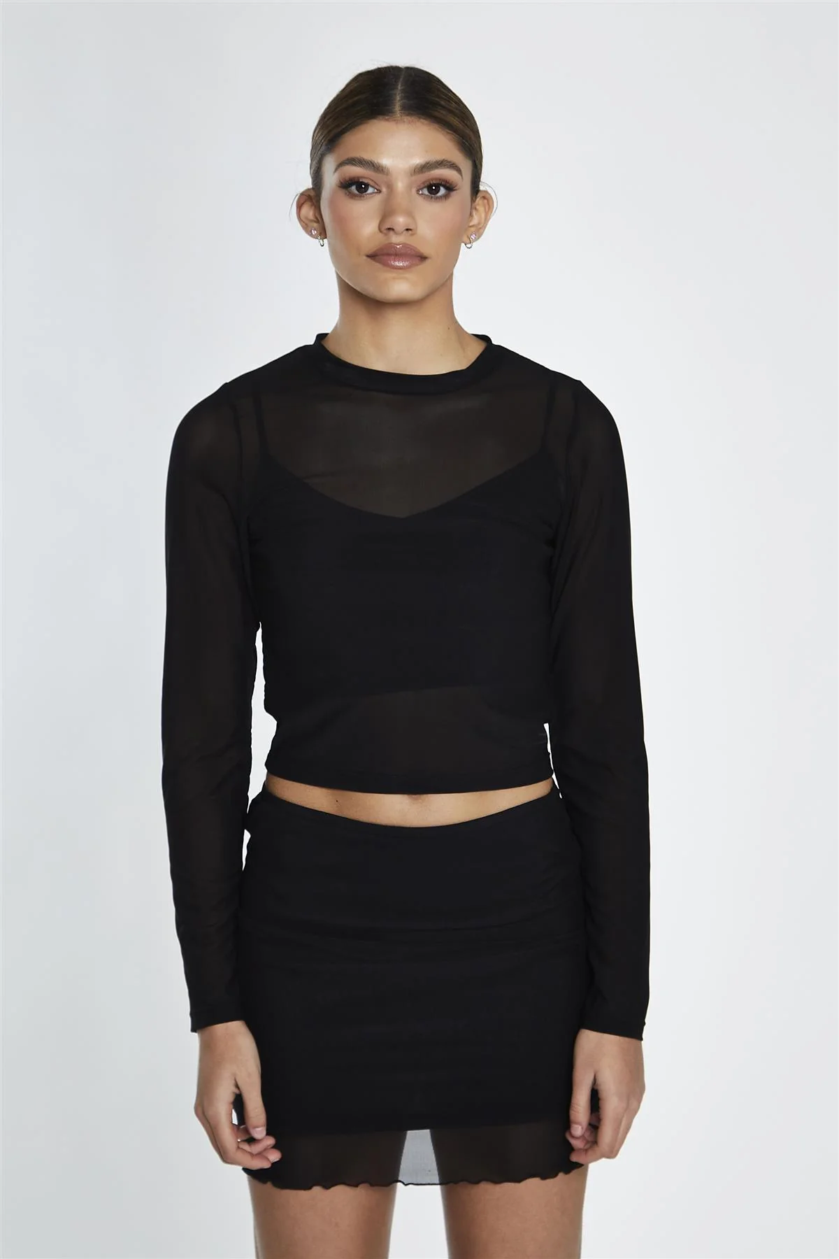 Black Mesh Lettuce Trim Mini Skirt - Image 4