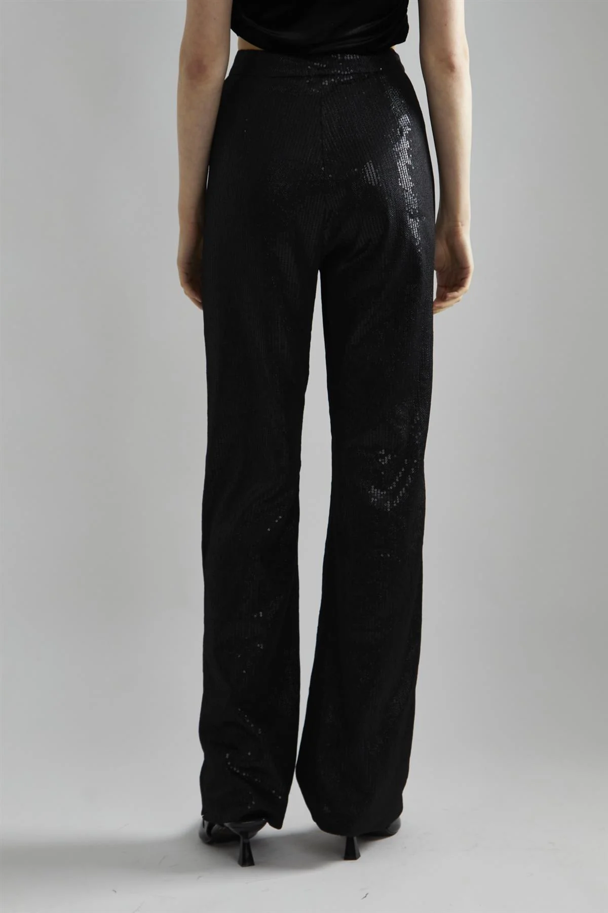 Black Metallic Sequin Slim Fit Trousers - Image 2