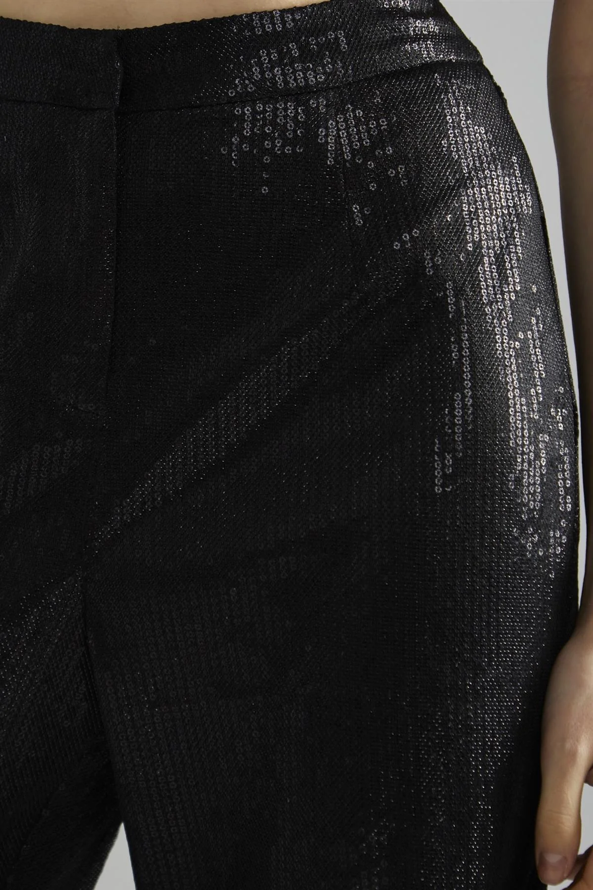 Black Metallic Sequin Slim Fit Trousers - Image 4