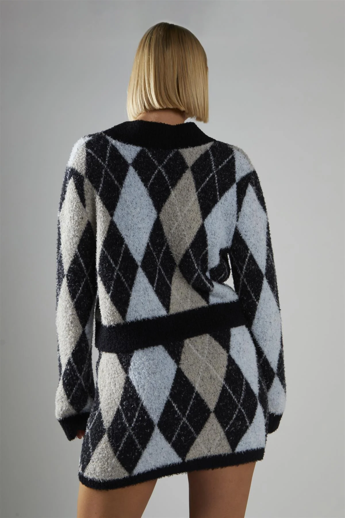Black-Multi-Argyle Button-Down Cardigan - Image 2