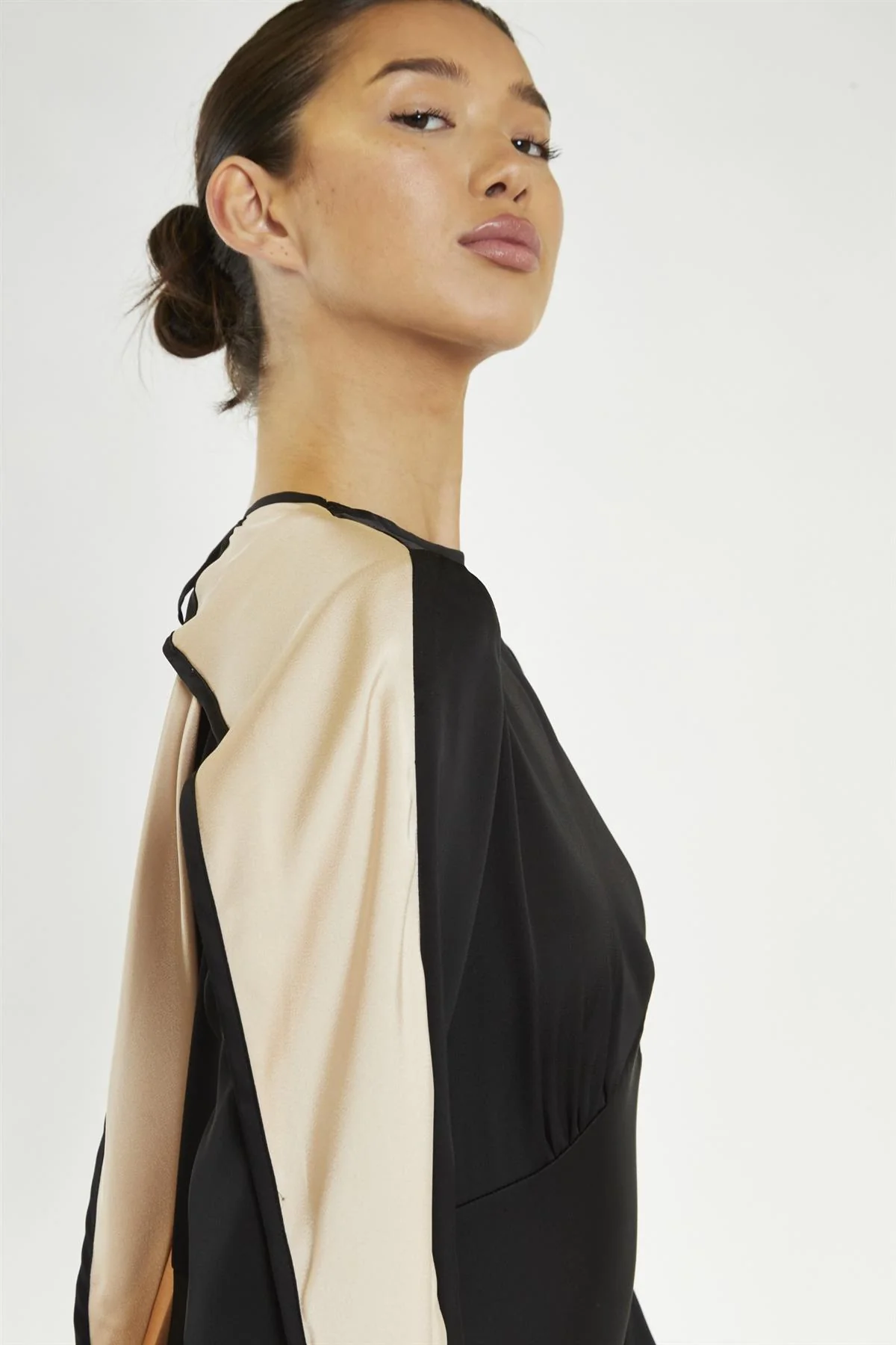 Black-Nude Waterfall Ruffle Maxi-Dress - Image 4