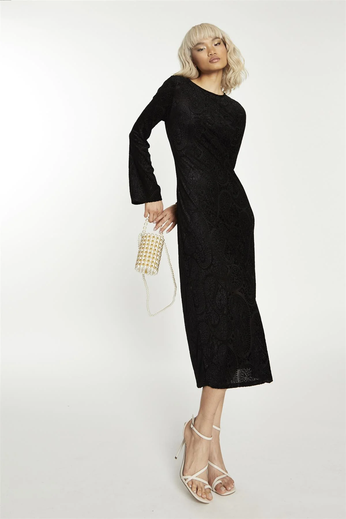 Black Paisley Devore Open Tie Back Midaxi Dress - Image 4