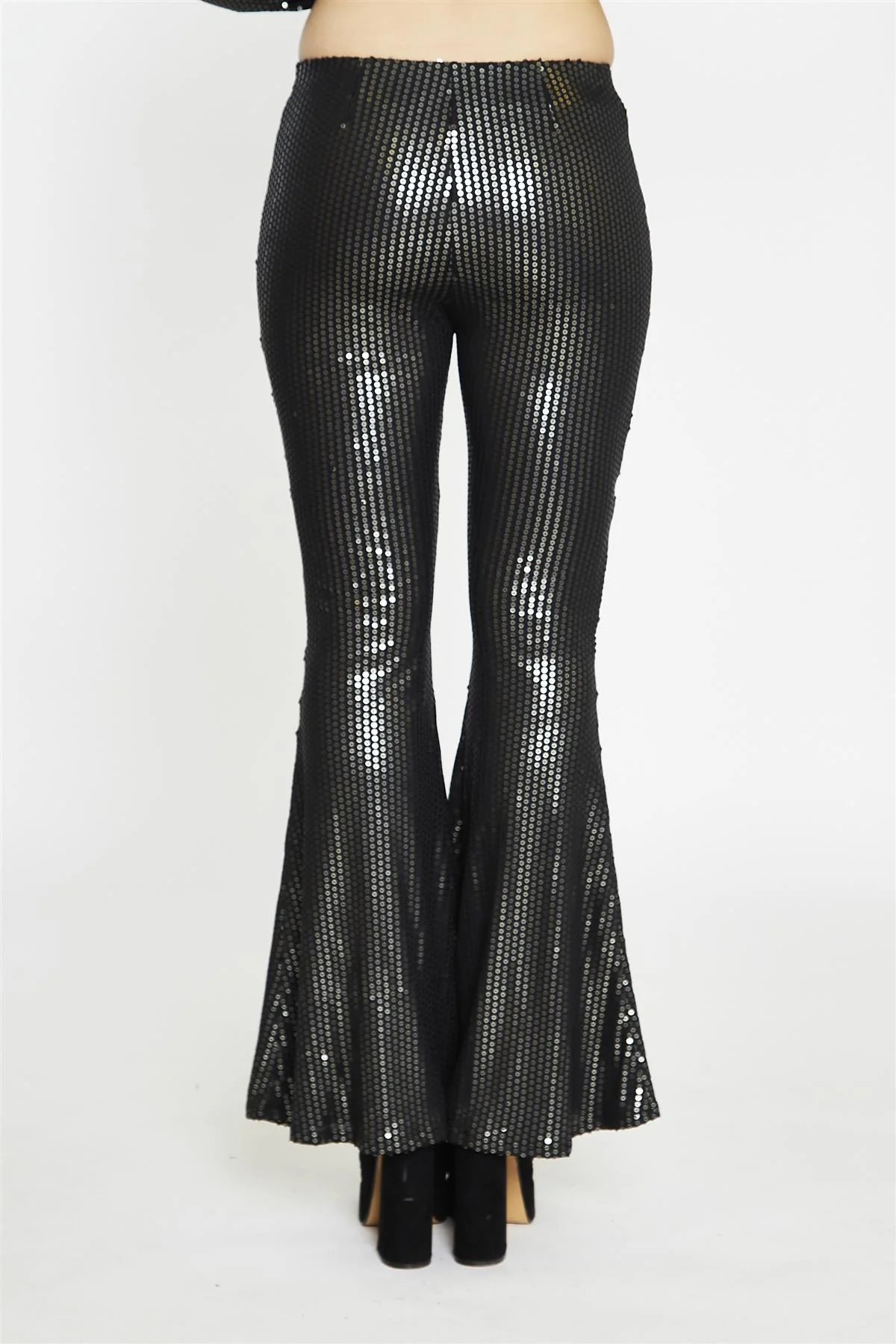 Black Pewter-Sequin Flared Trousers - Image 4