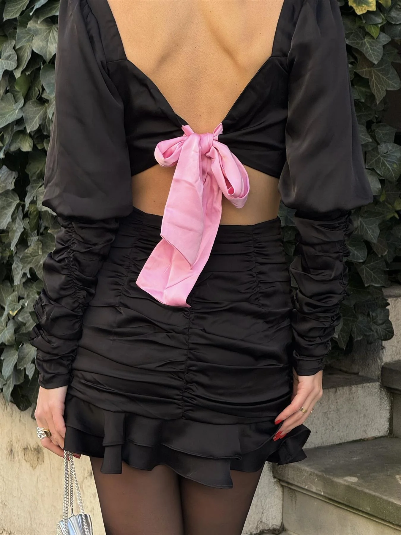 Black-Pink Kaitlyn Co-ord Ruched Crop-Top - Image 2