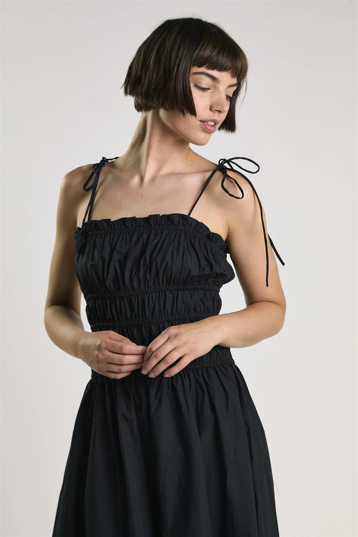 Black Pleated Strappy Dress - Image 3