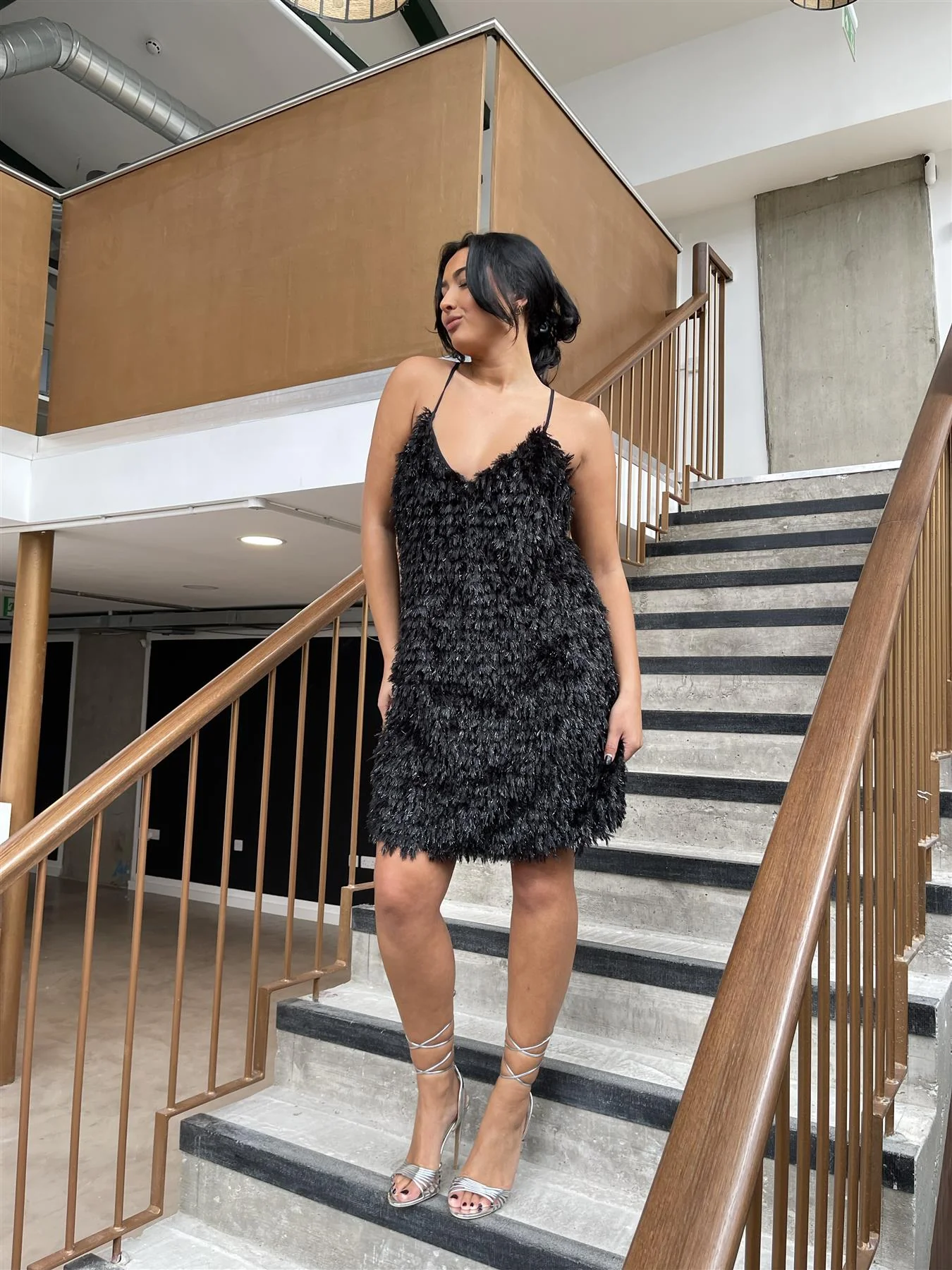 Black Plunge Midi-Dress