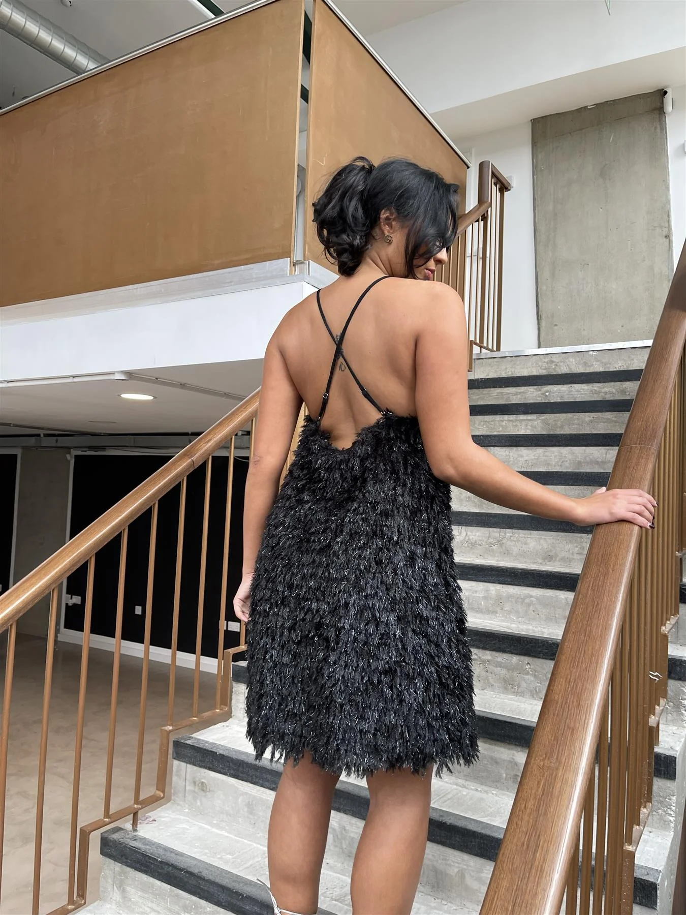 Black Plunge Midi-Dress - Image 2