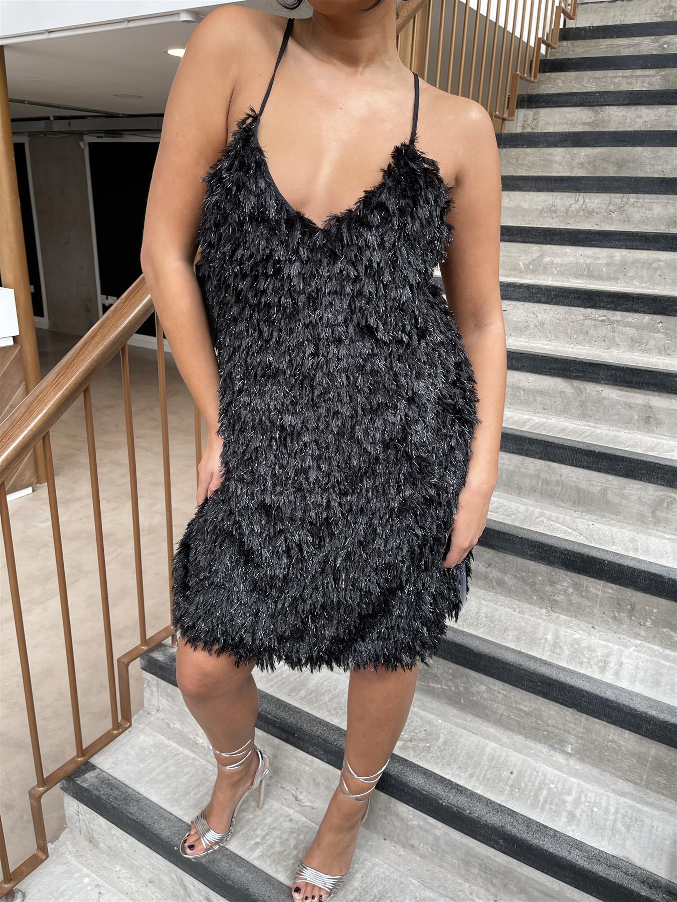 Black Plunge Midi-Dress - Image 4