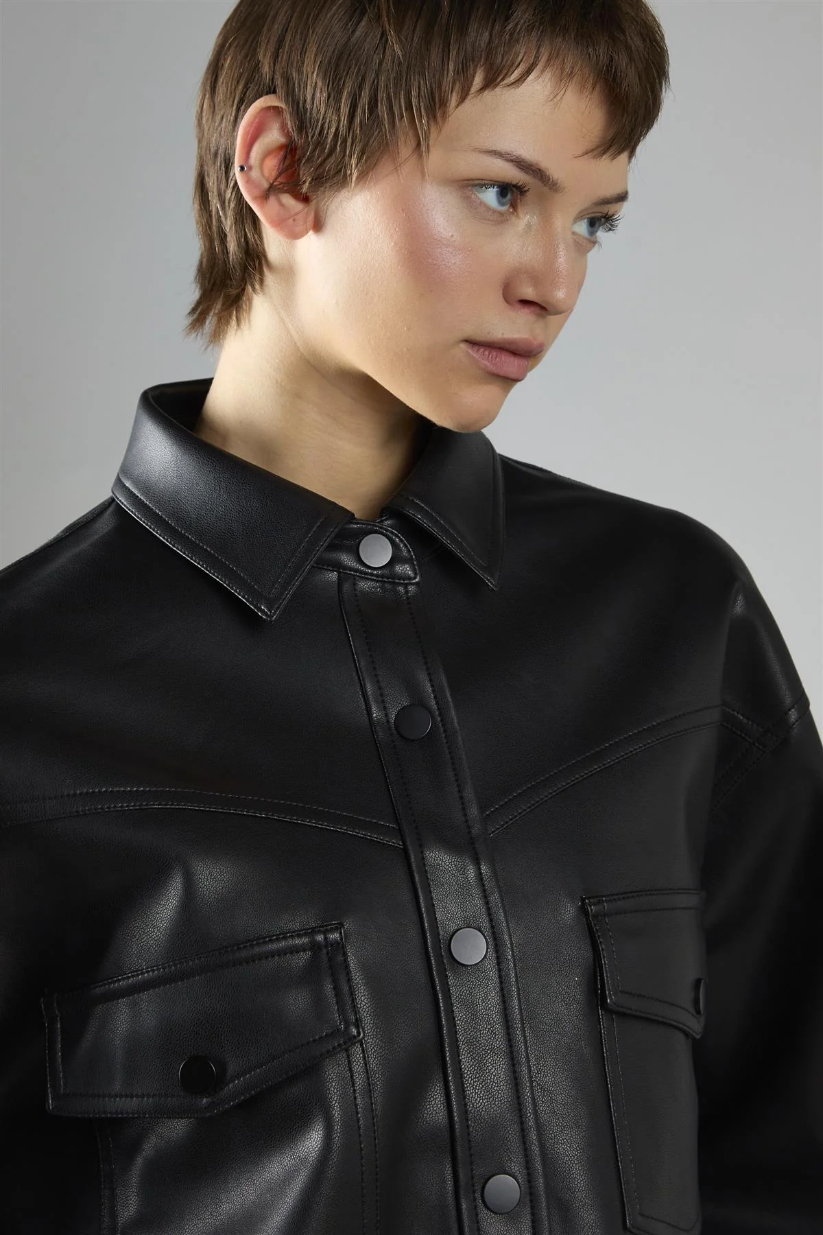 Black Pu Asymmetric Fringe Button-front Jacket - Image 4