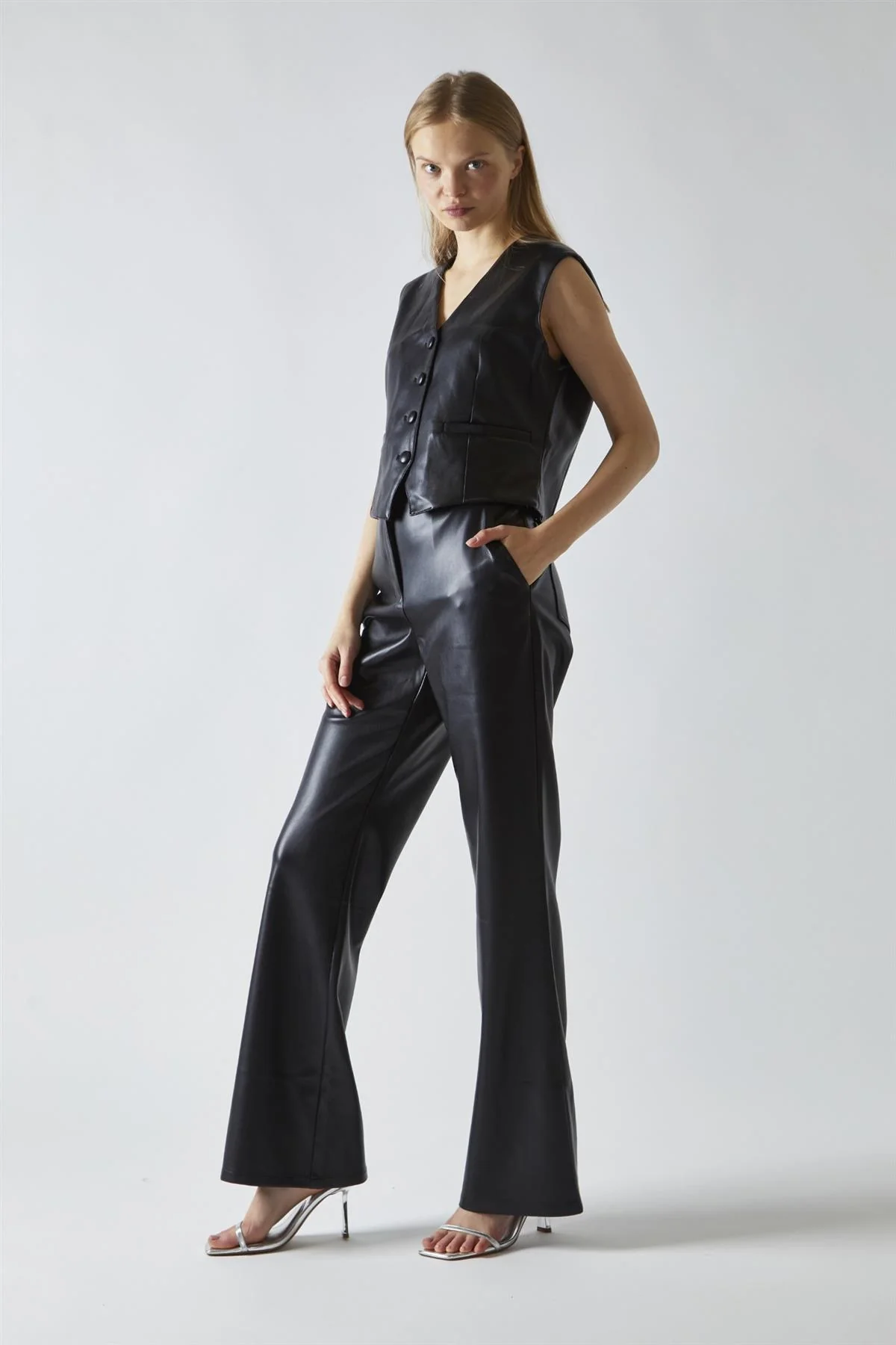 Black-PU Classic Waistcoat