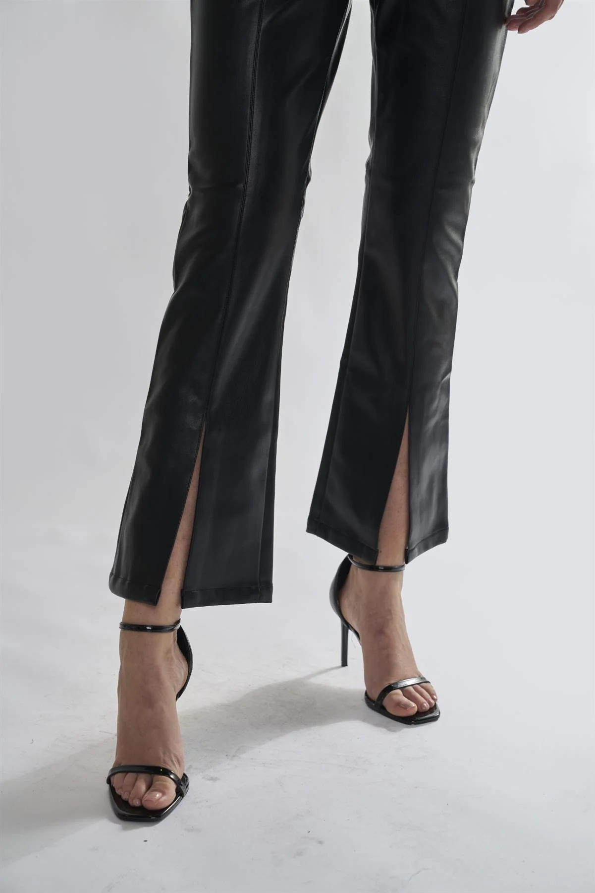 Black PU Flared Trousers - Image 2