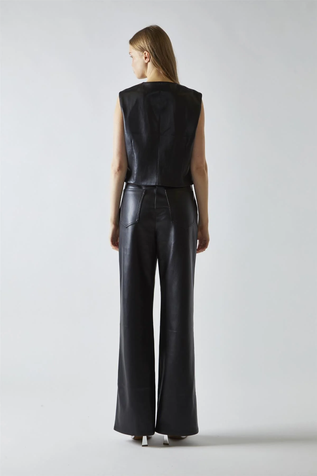Black-PU Flared-Trousers - Image 2