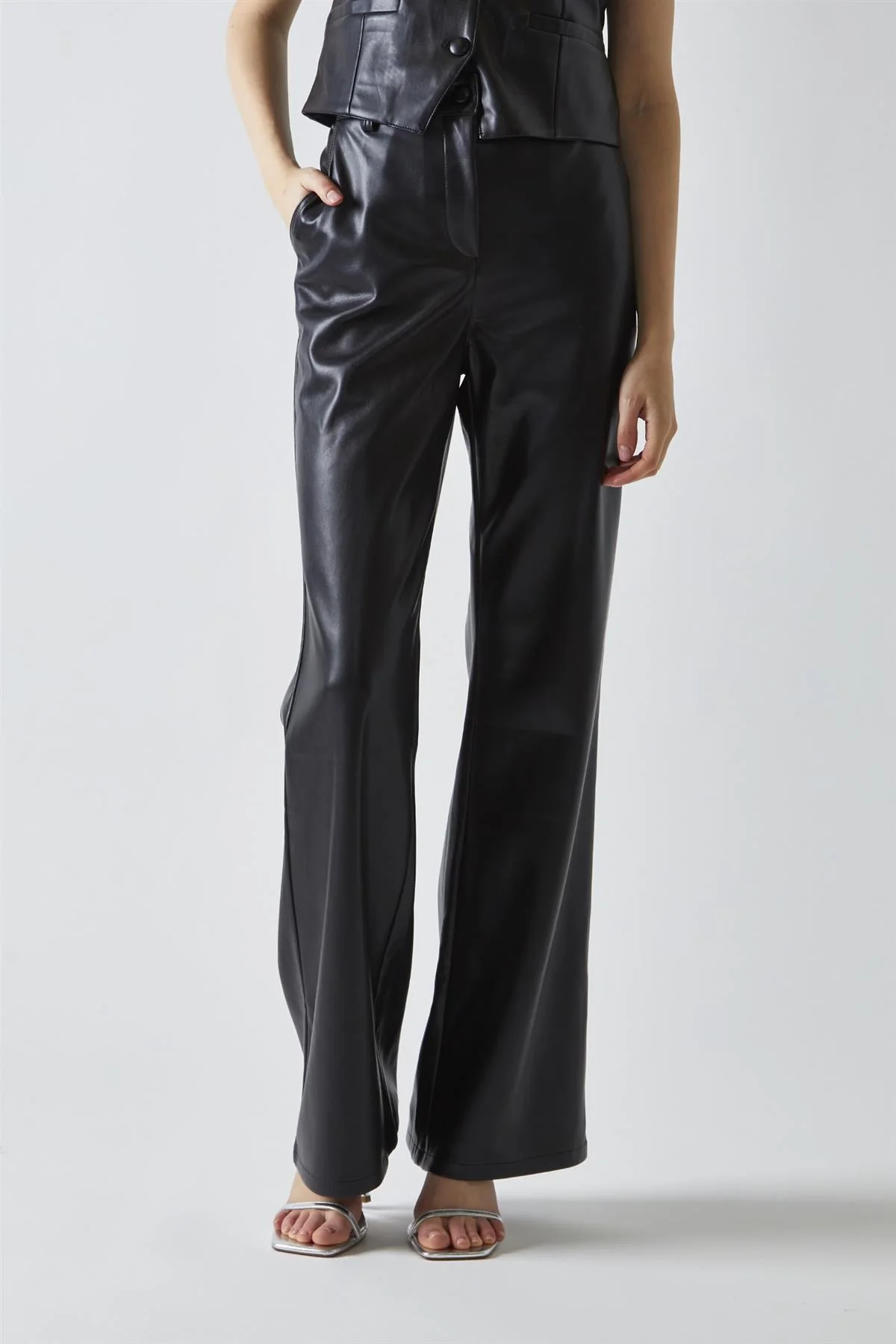 Black-PU Flared-Trousers - Image 3