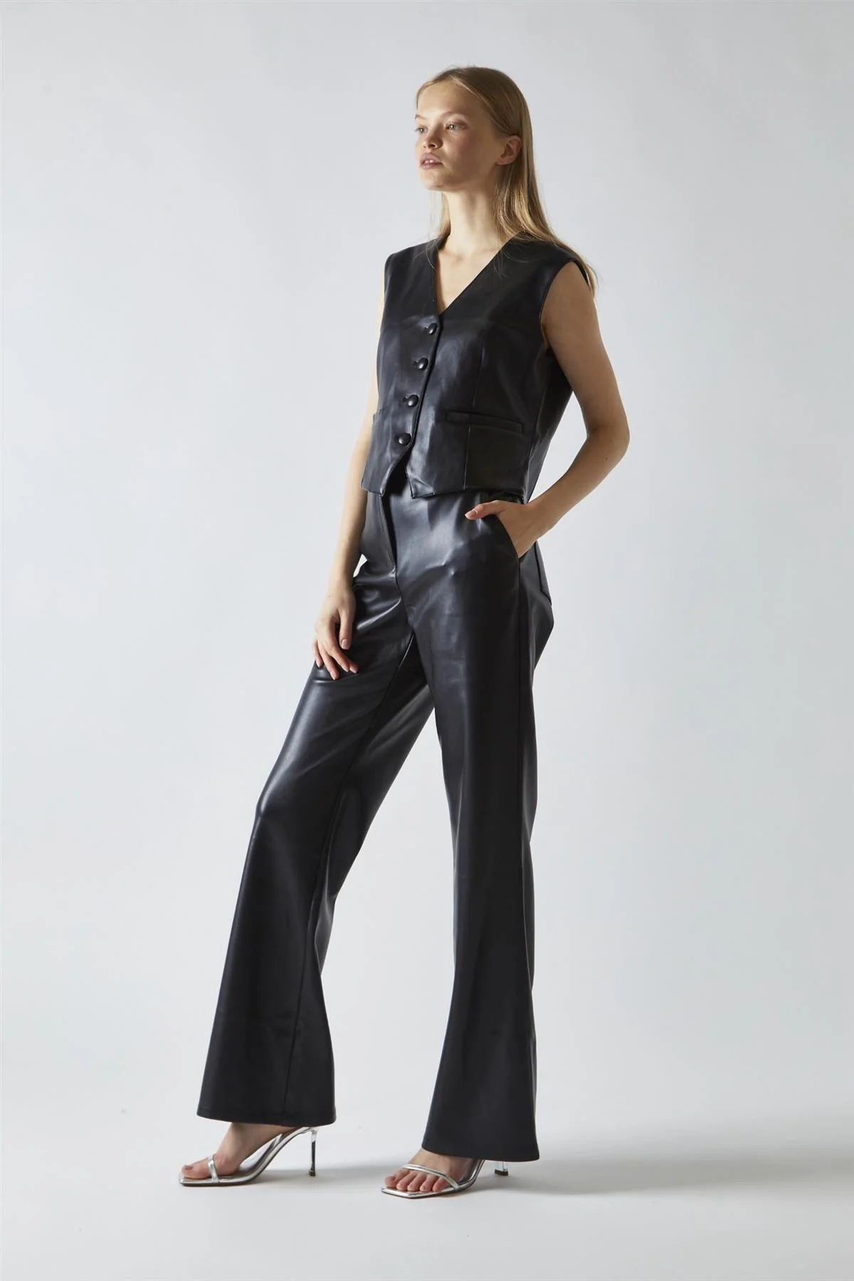 Black-PU Flared-Trousers - Image 4