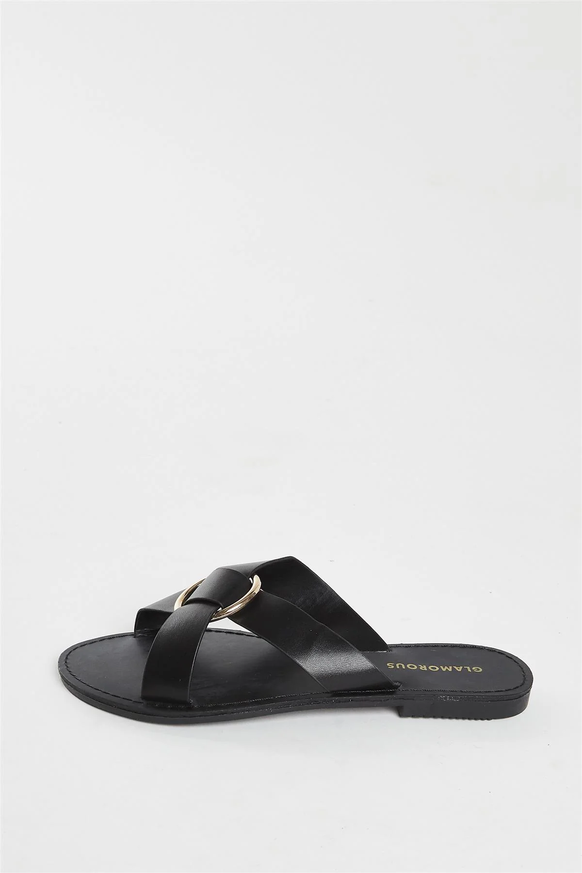Black PU Flat Sandals - Image 2