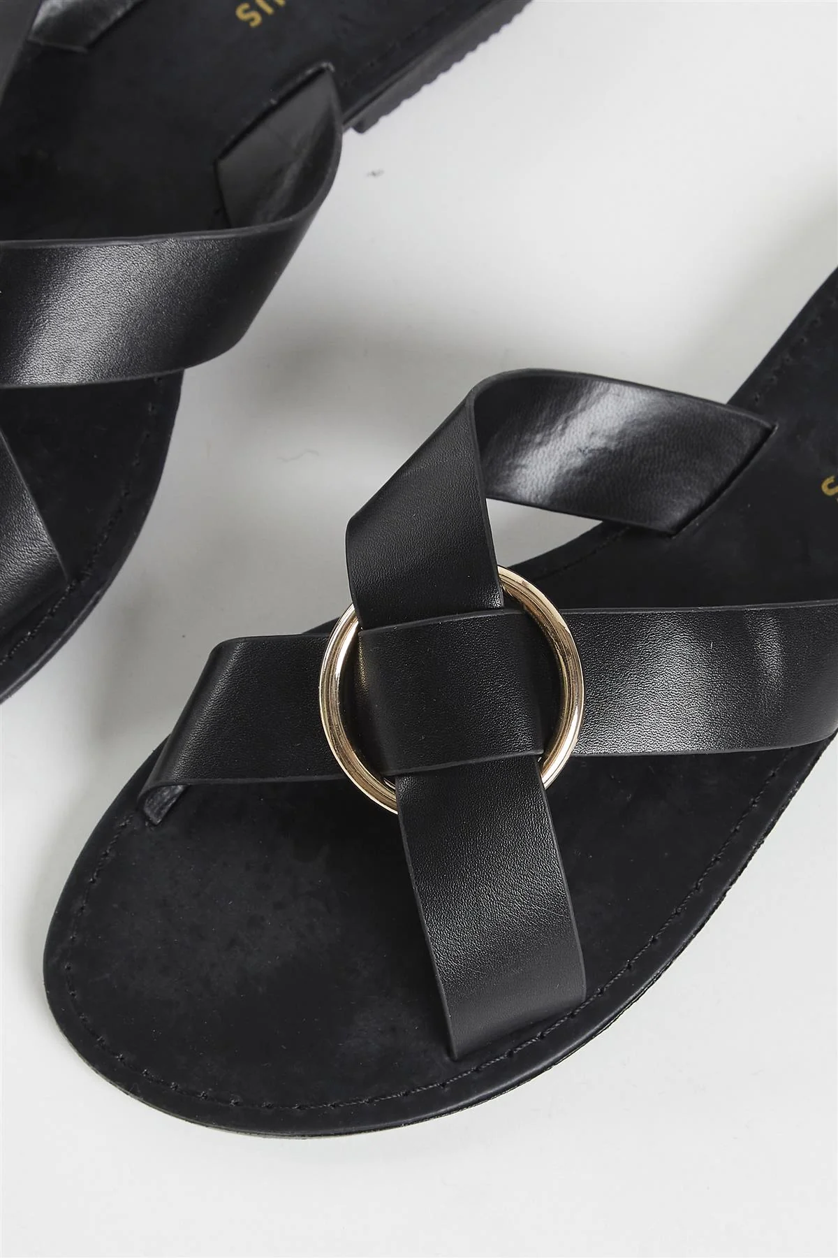 Black PU Flat Sandals - Image 3