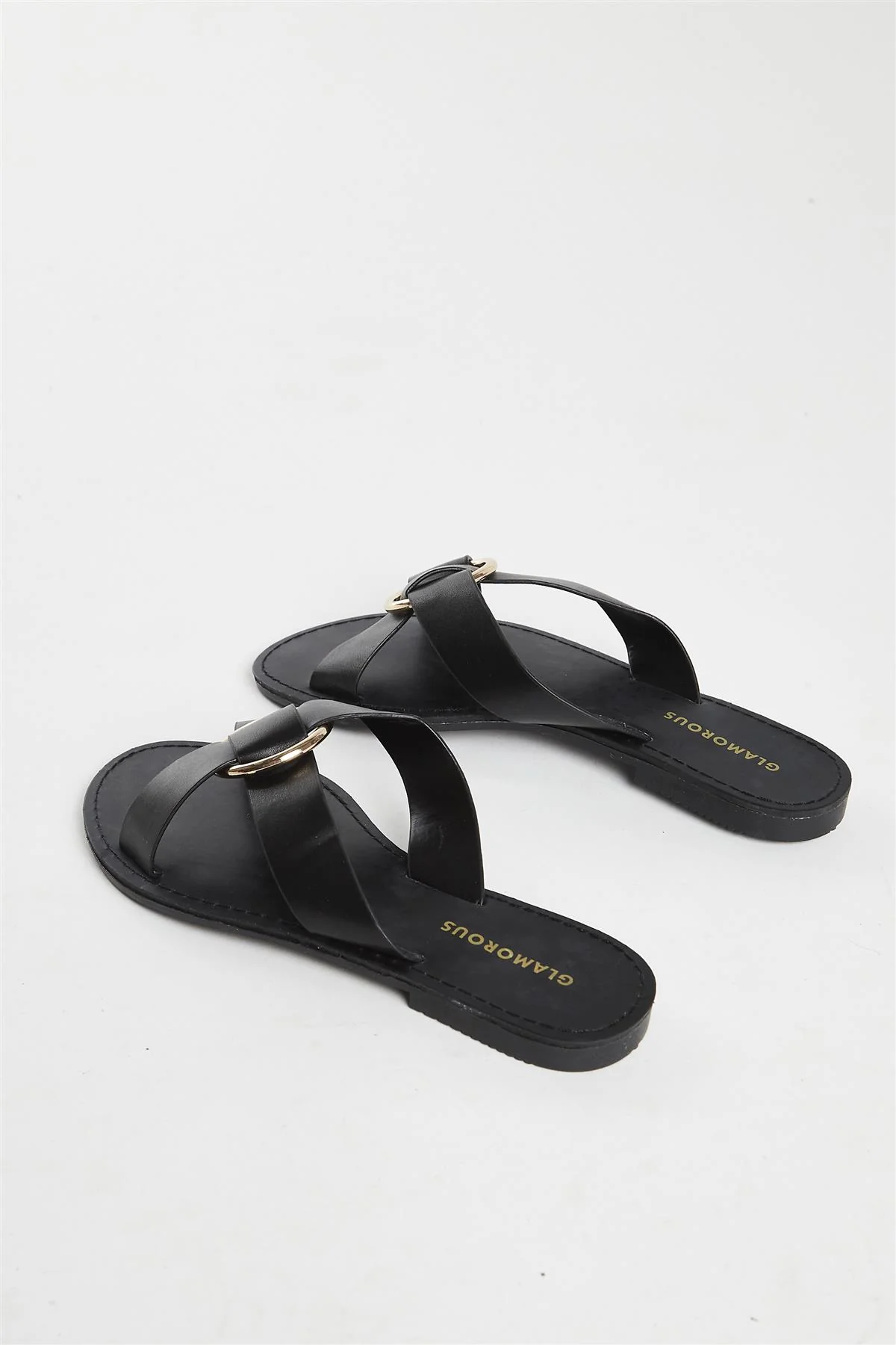 Black PU Flat Sandals - Image 4