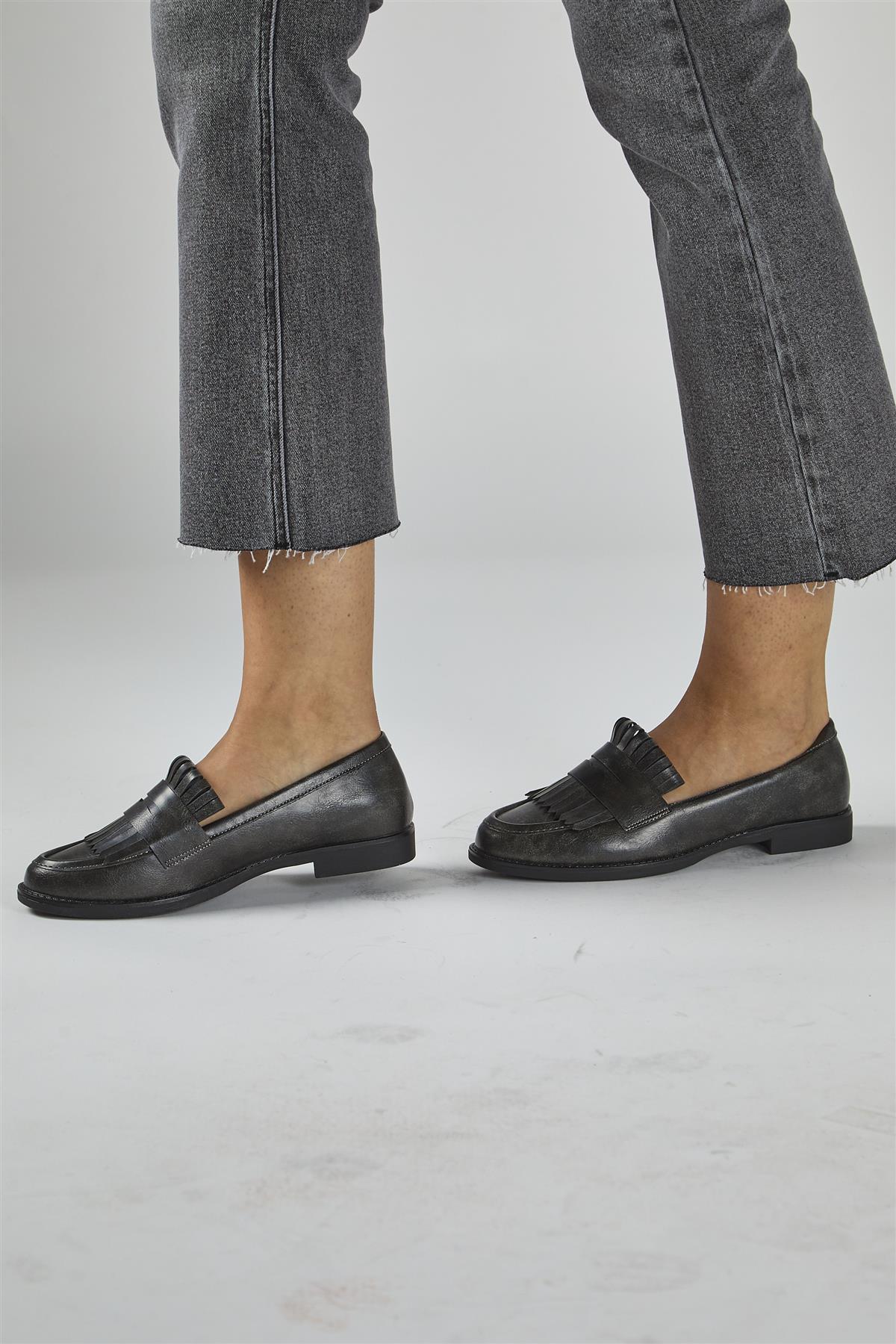 Black PU Fringe Loafer Shoes - Image 2
