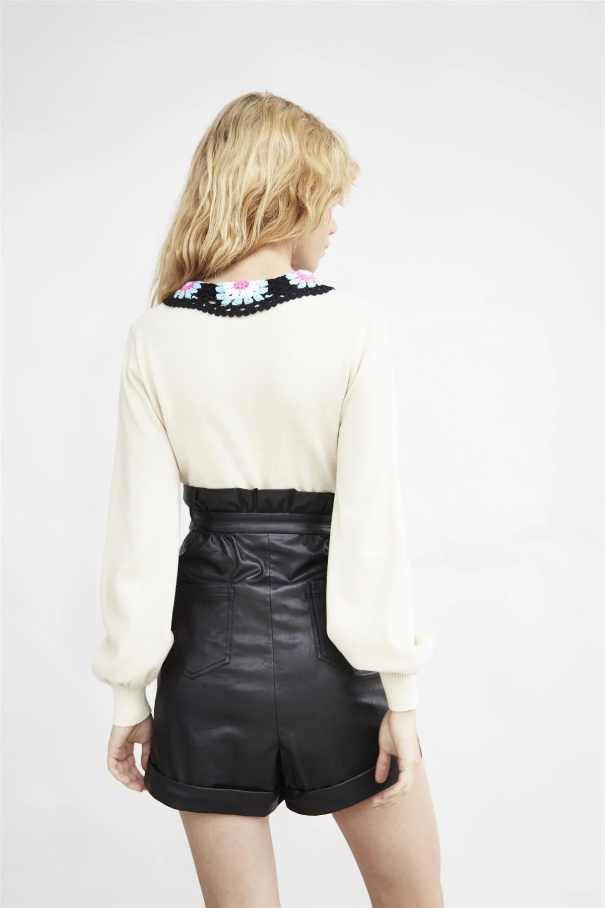 Black-PU Paper-Bag Shorts - Image 2