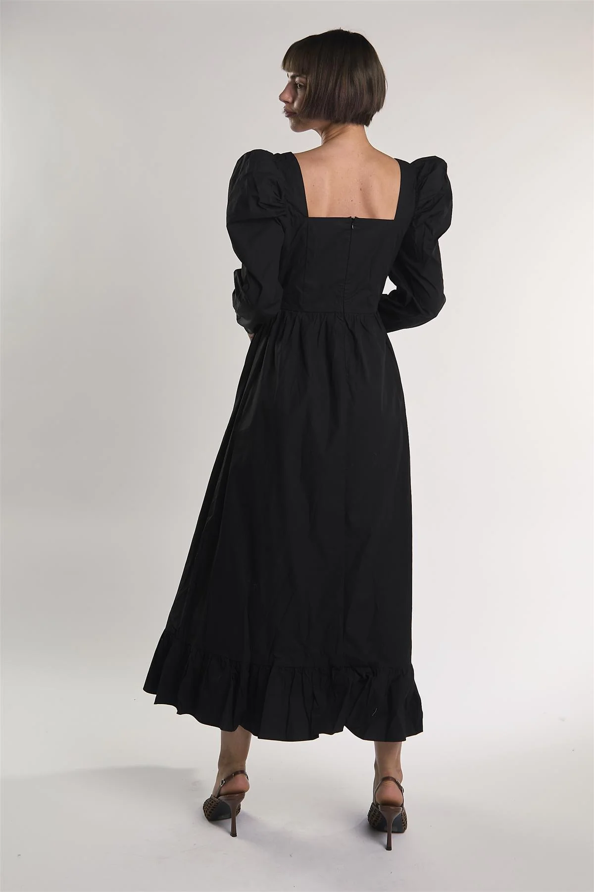 Black Puff-Long-Statement-Sleeve Maxi-Dress - Image 2