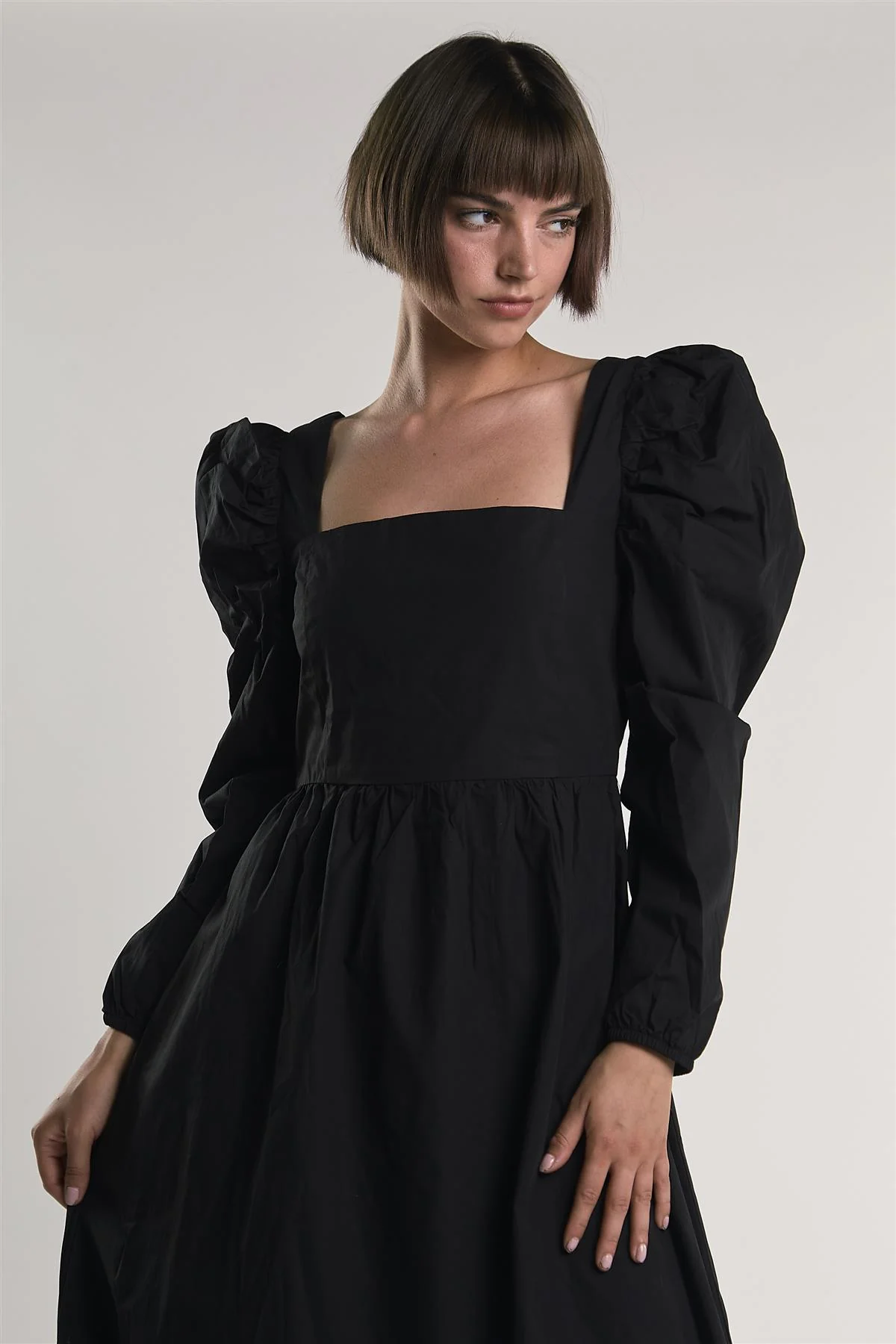 Black Puff-Long-Statement-Sleeve Maxi-Dress - Image 3