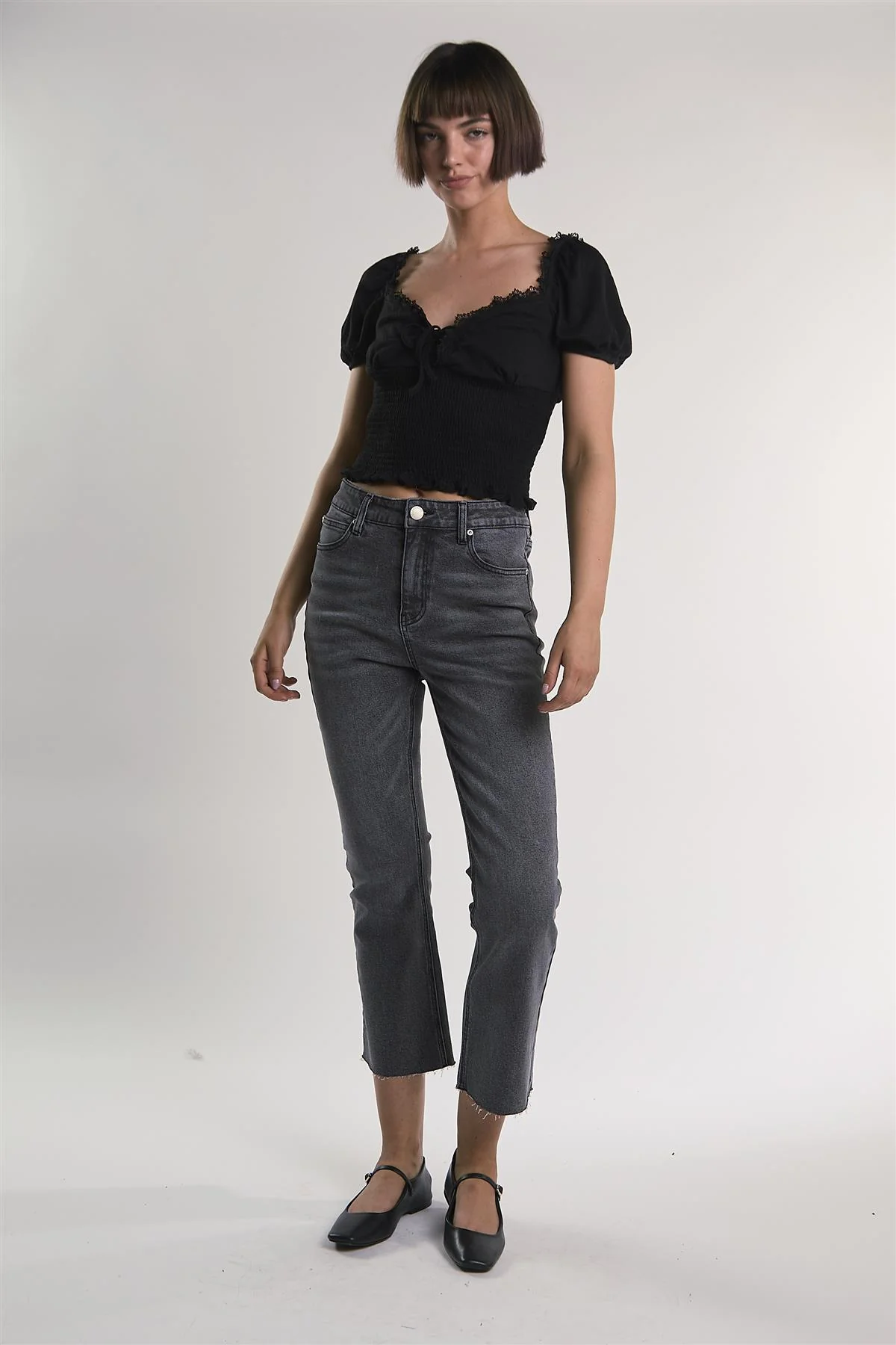 Black Puff-Sleeve-Babydoll Crop-Top - Image 5