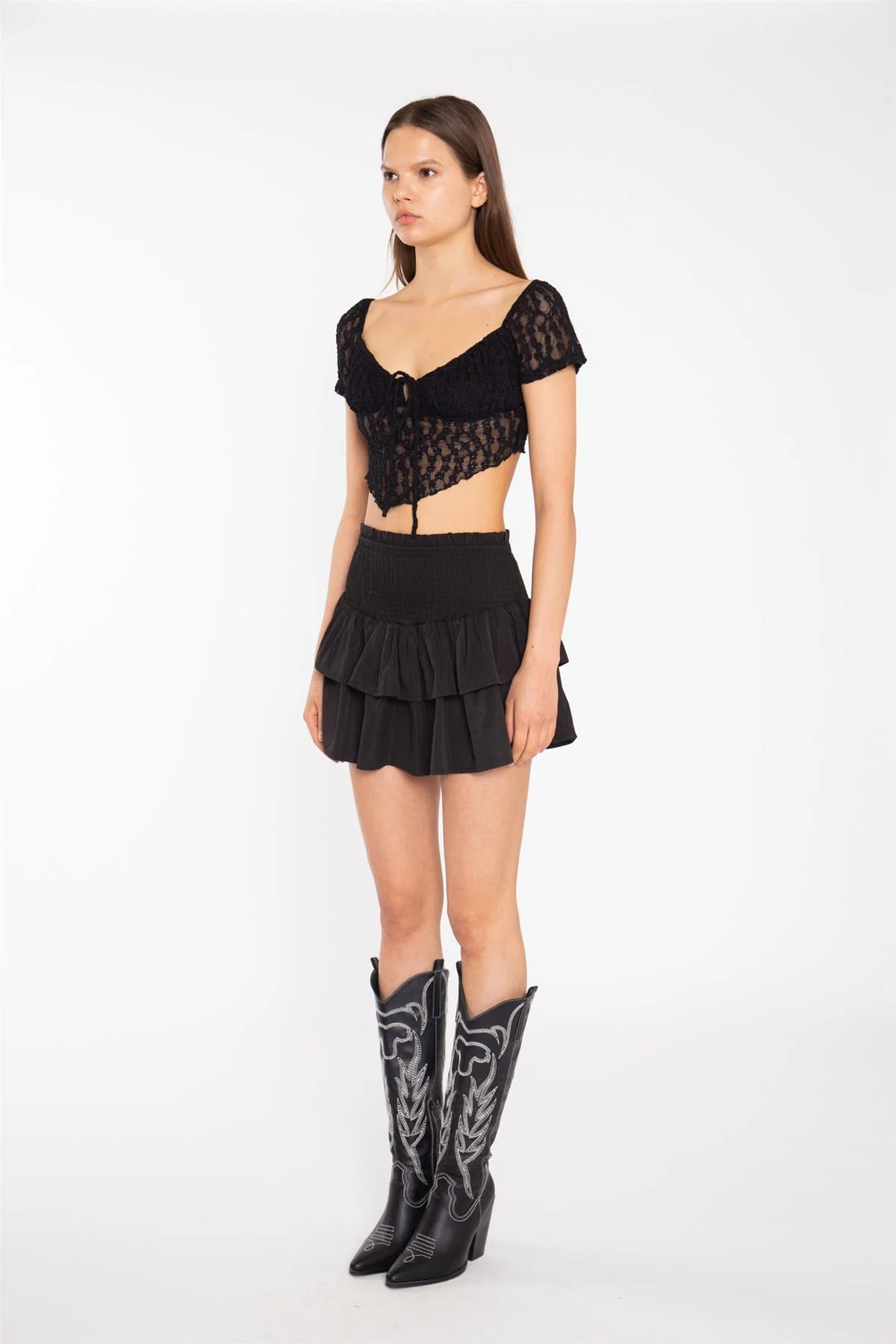 Black RaRa Smocked-Waist Mini-Skirt - Image 5