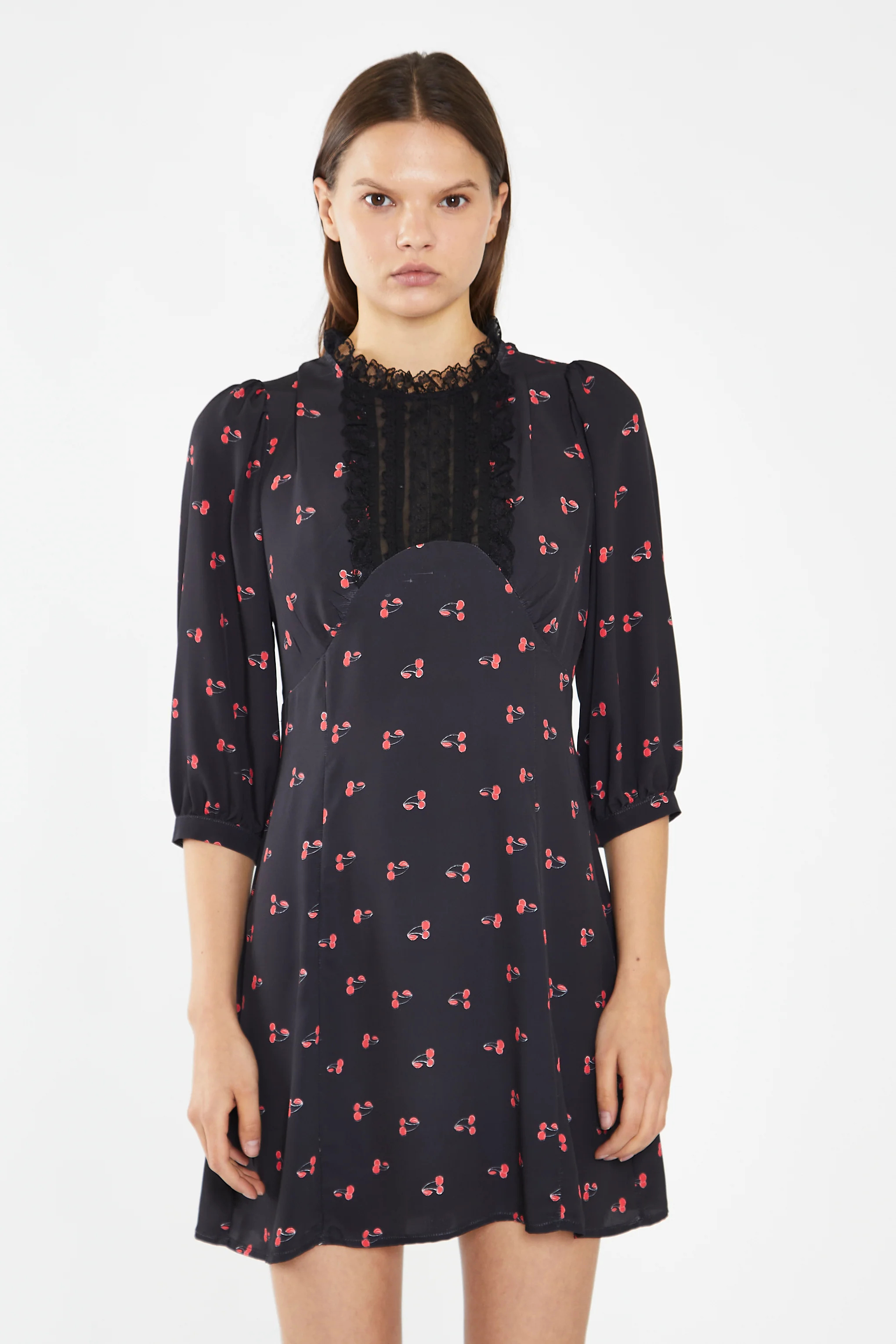 Black-Red Cherry Fruit High Neck Mini-Dress - Image 3