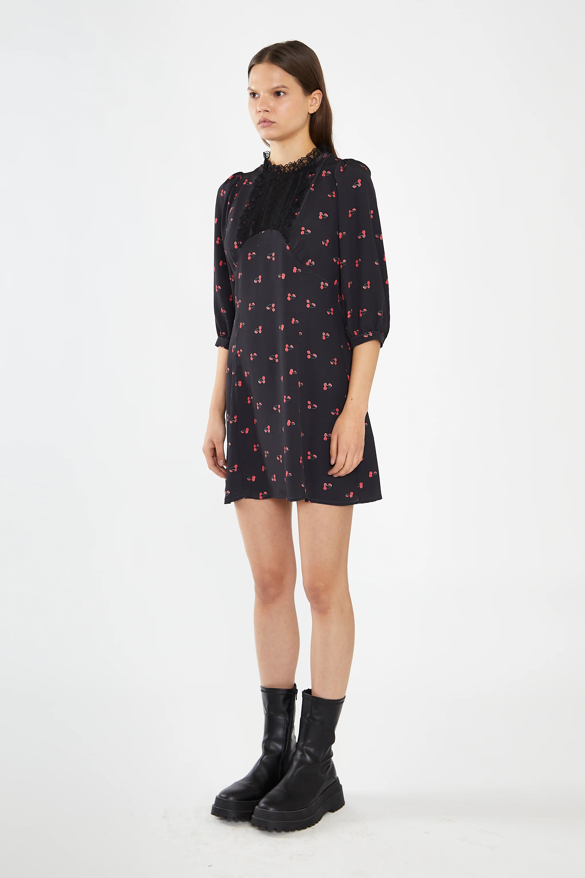 Black-Red Cherry Fruit High Neck Mini-Dress - Image 4