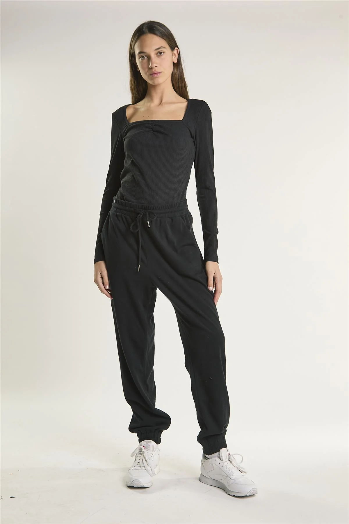 Black Ribbed Long Sleeve-Bodysuit