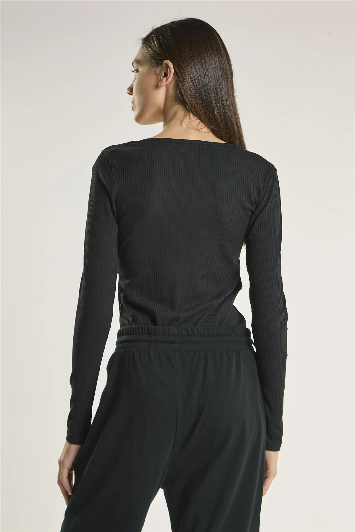 Black Ribbed Long Sleeve-Bodysuit - Image 2