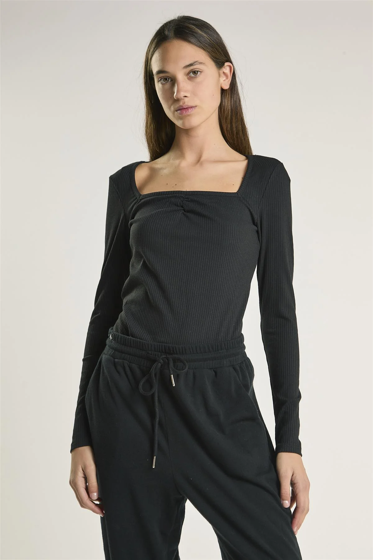 Black Ribbed Long Sleeve-Bodysuit - Image 3