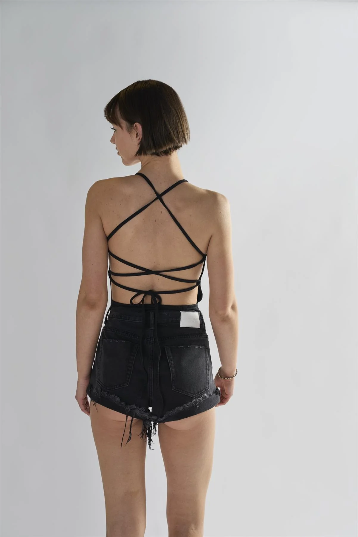 Black Ripped Denim Shorts - Image 2