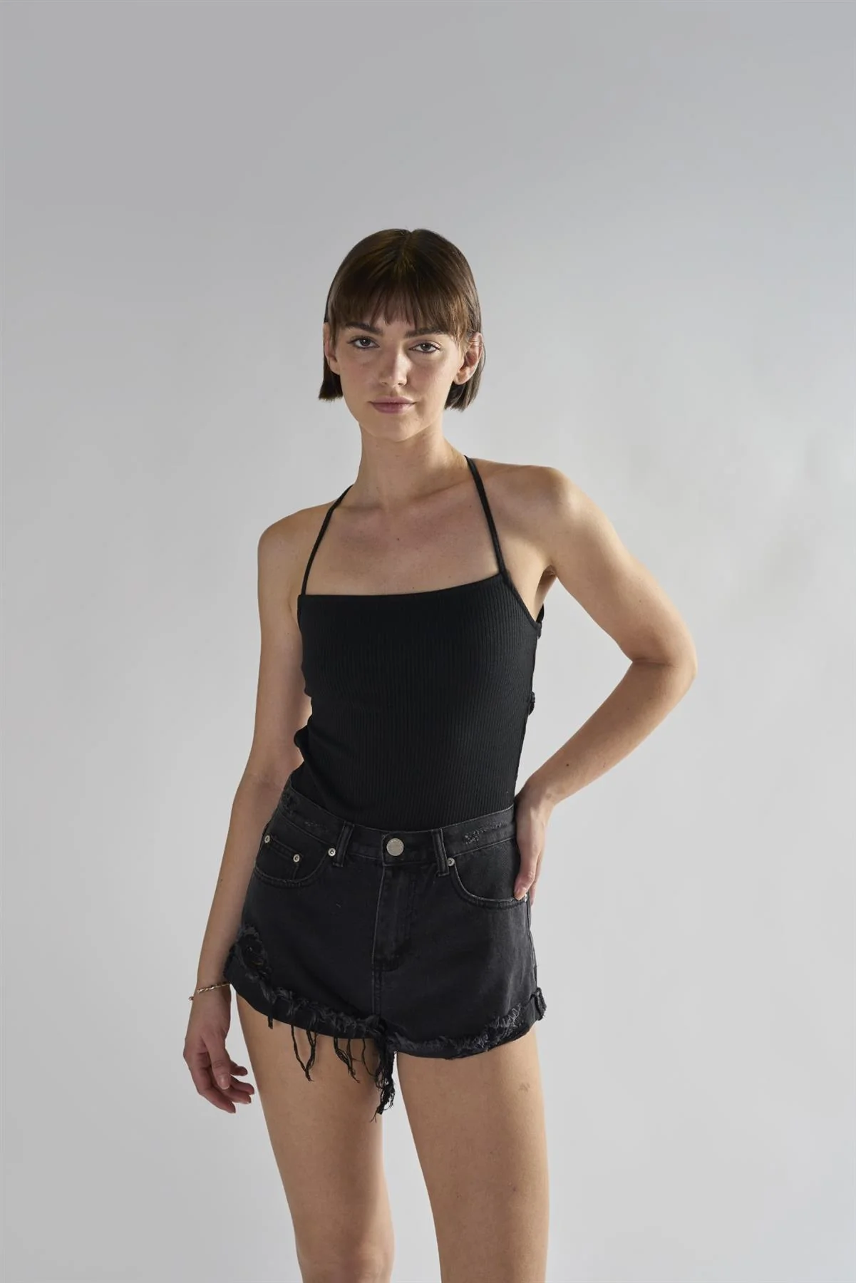 Black Ripped Denim Shorts - Image 3