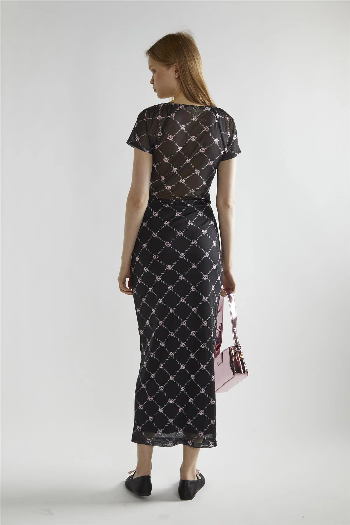 Black Rose-Trellis Mesh Bodycon Maxi-Skirt - Image 2