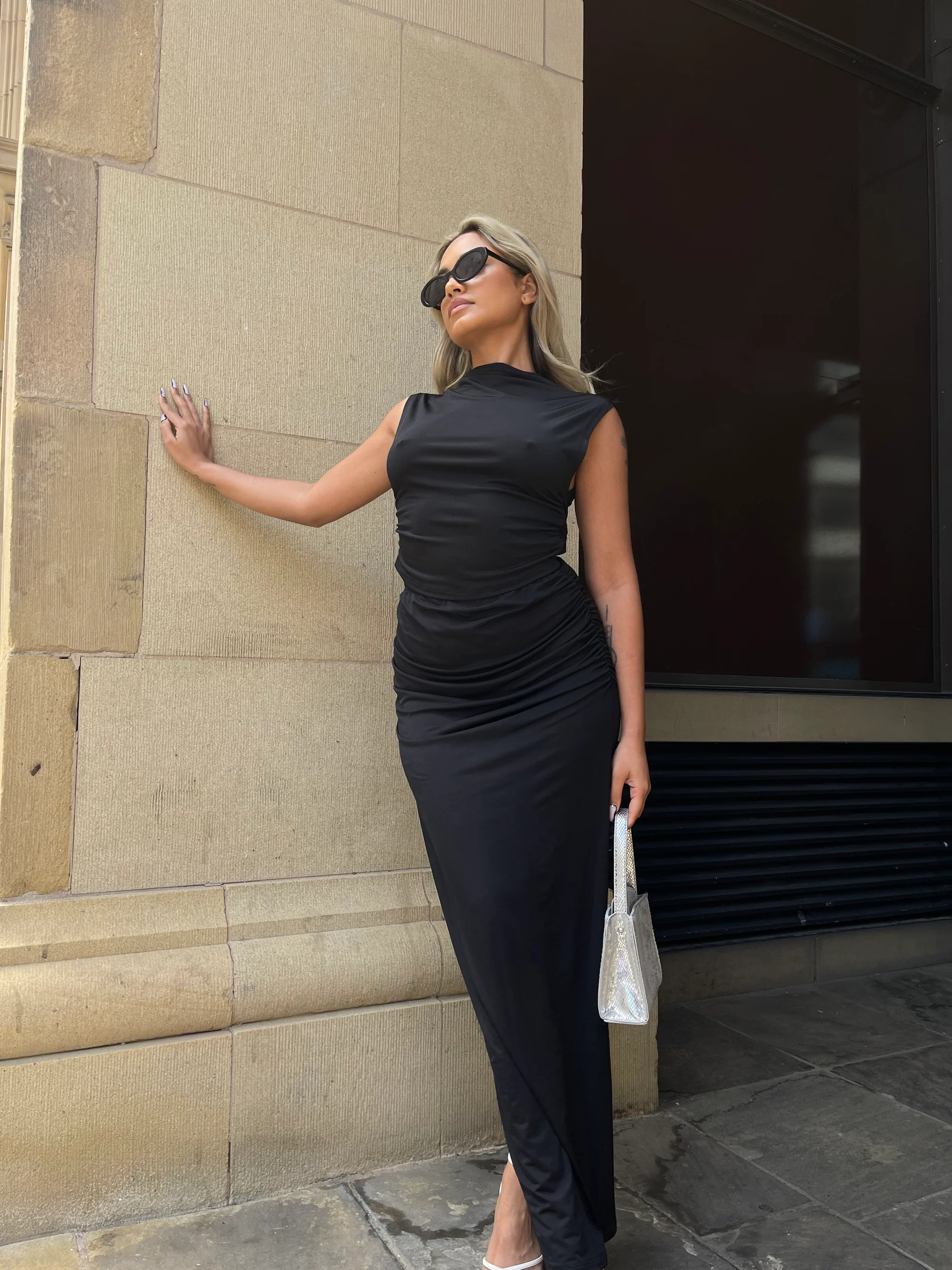 Black Ruched Midaxi Skirt