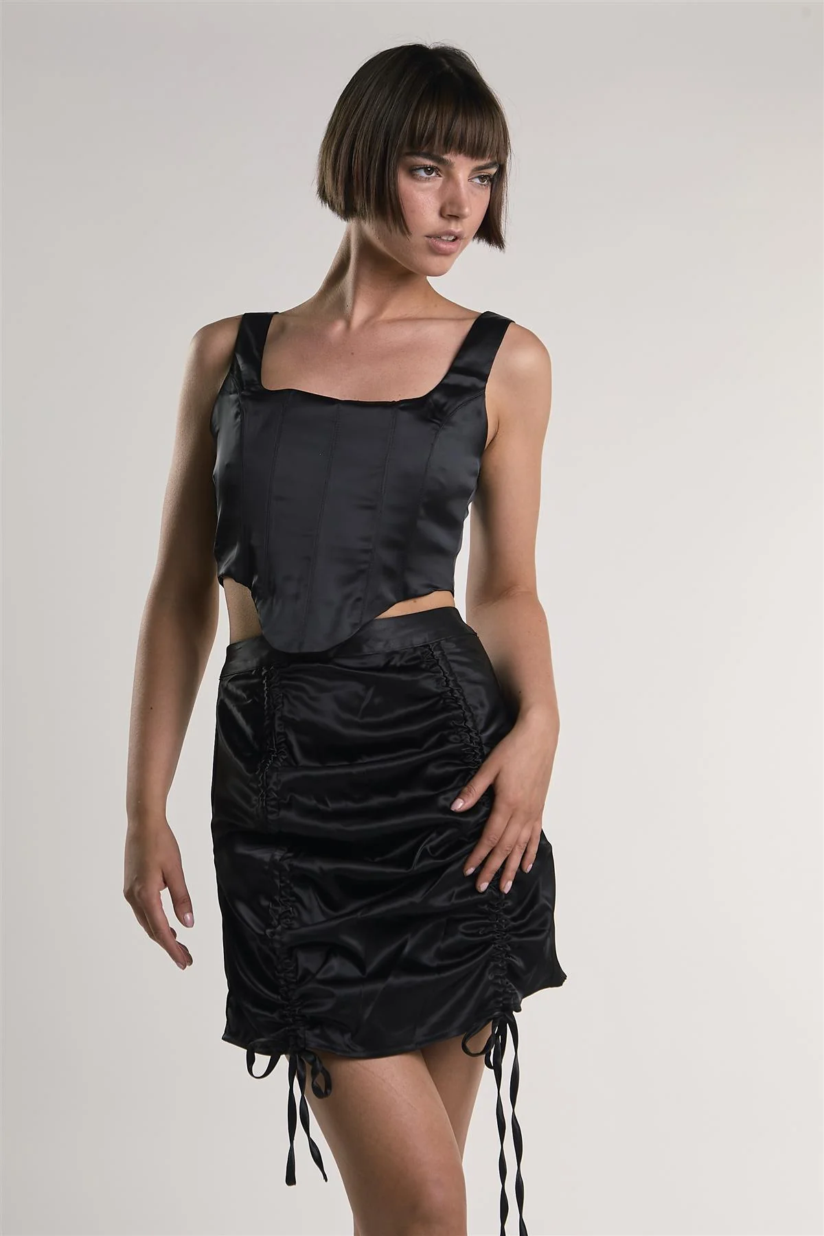 Black Ruched Mini Skirt - Image 3