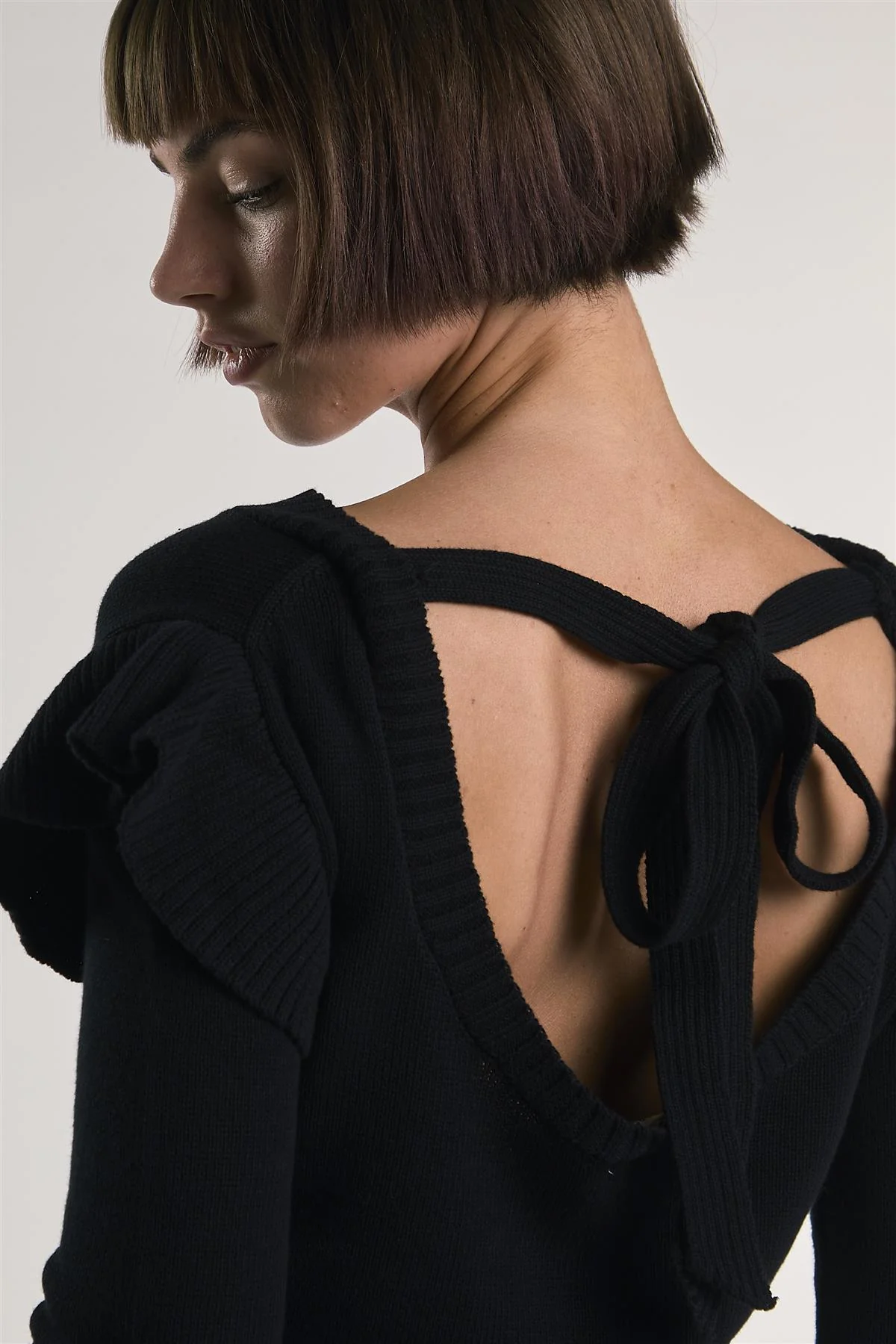 Black Ruffle Shoulder Sweater - Image 4
